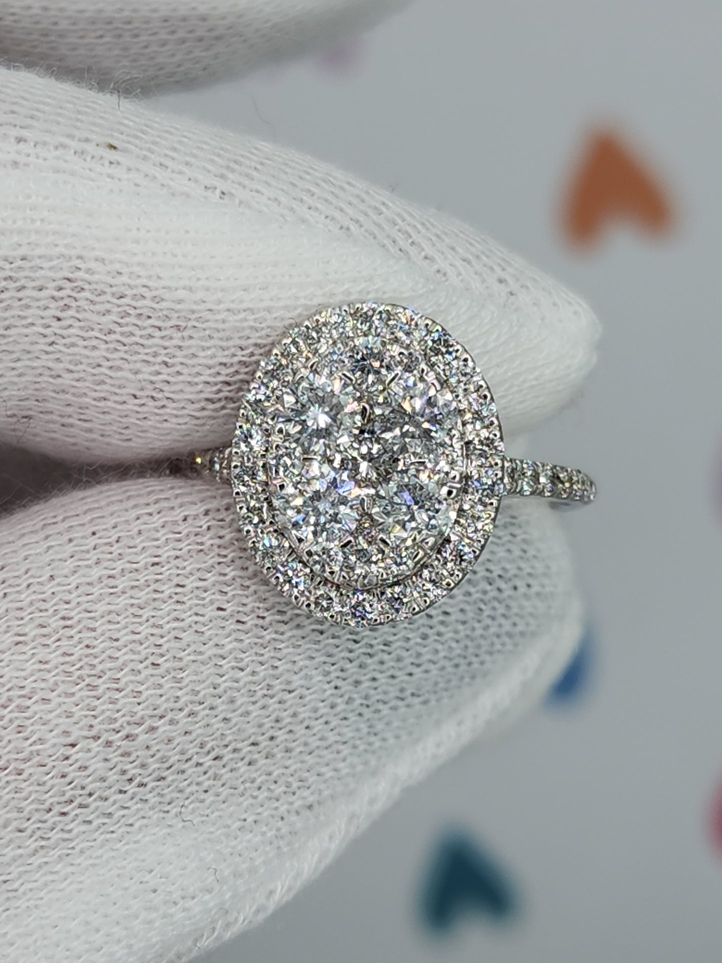1 ct Round Diamond Oval Shape Cluster Ring in 14k White Gold