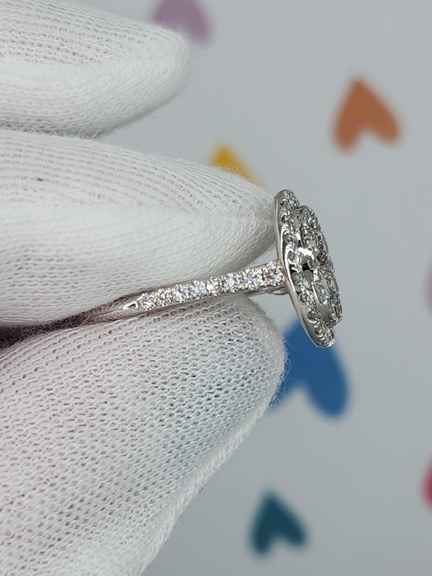 1 ct Round Diamond Oval Shape Cluster Ring in 14k White Gold