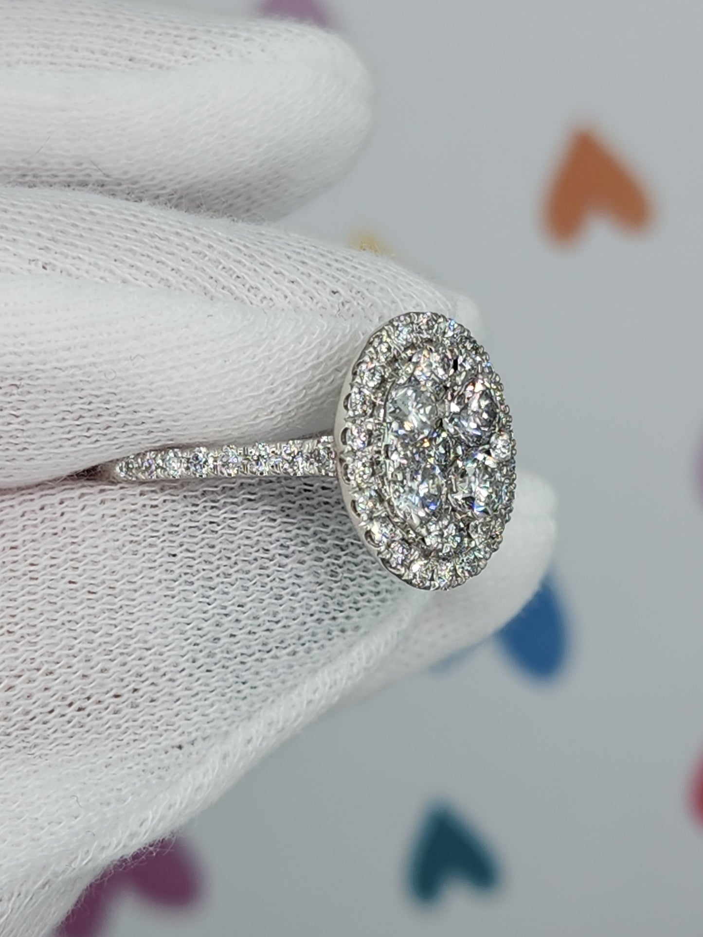 1 ct Round Diamond Oval Shape Cluster Ring in 14k White Gold
