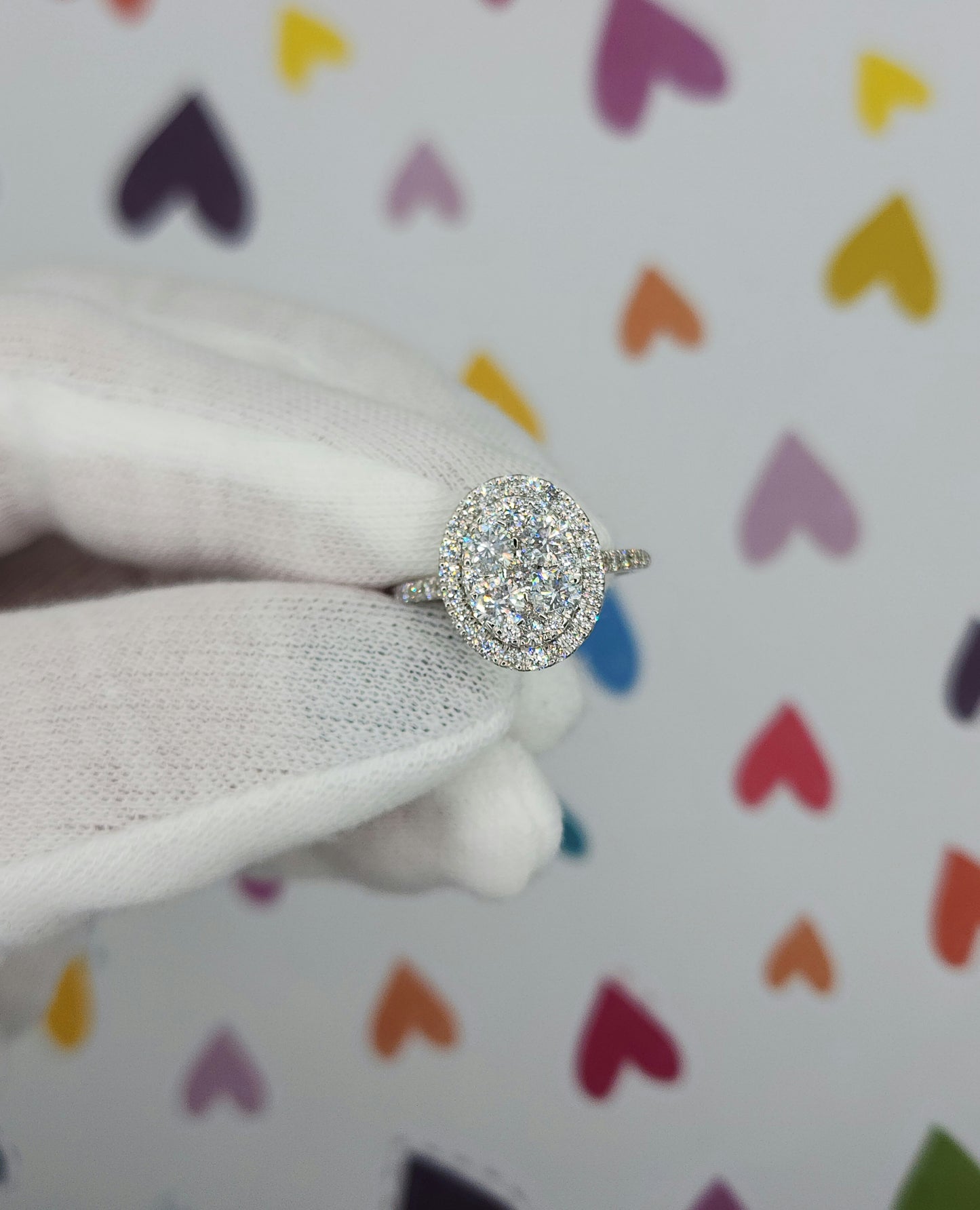 1 ct Round Diamond Oval Shape Cluster Ring in 14k White Gold