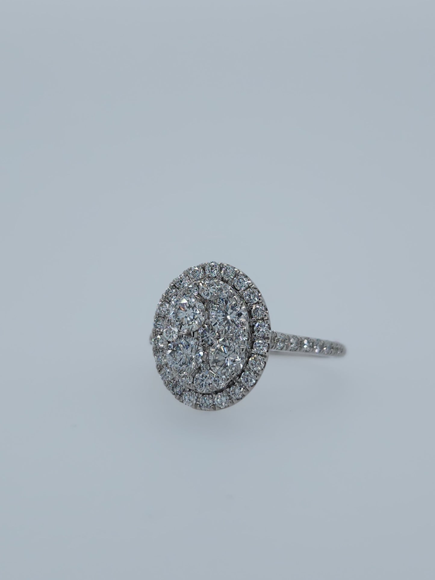 1 ct Round Diamond Oval Shape Cluster Ring in 14k White Gold