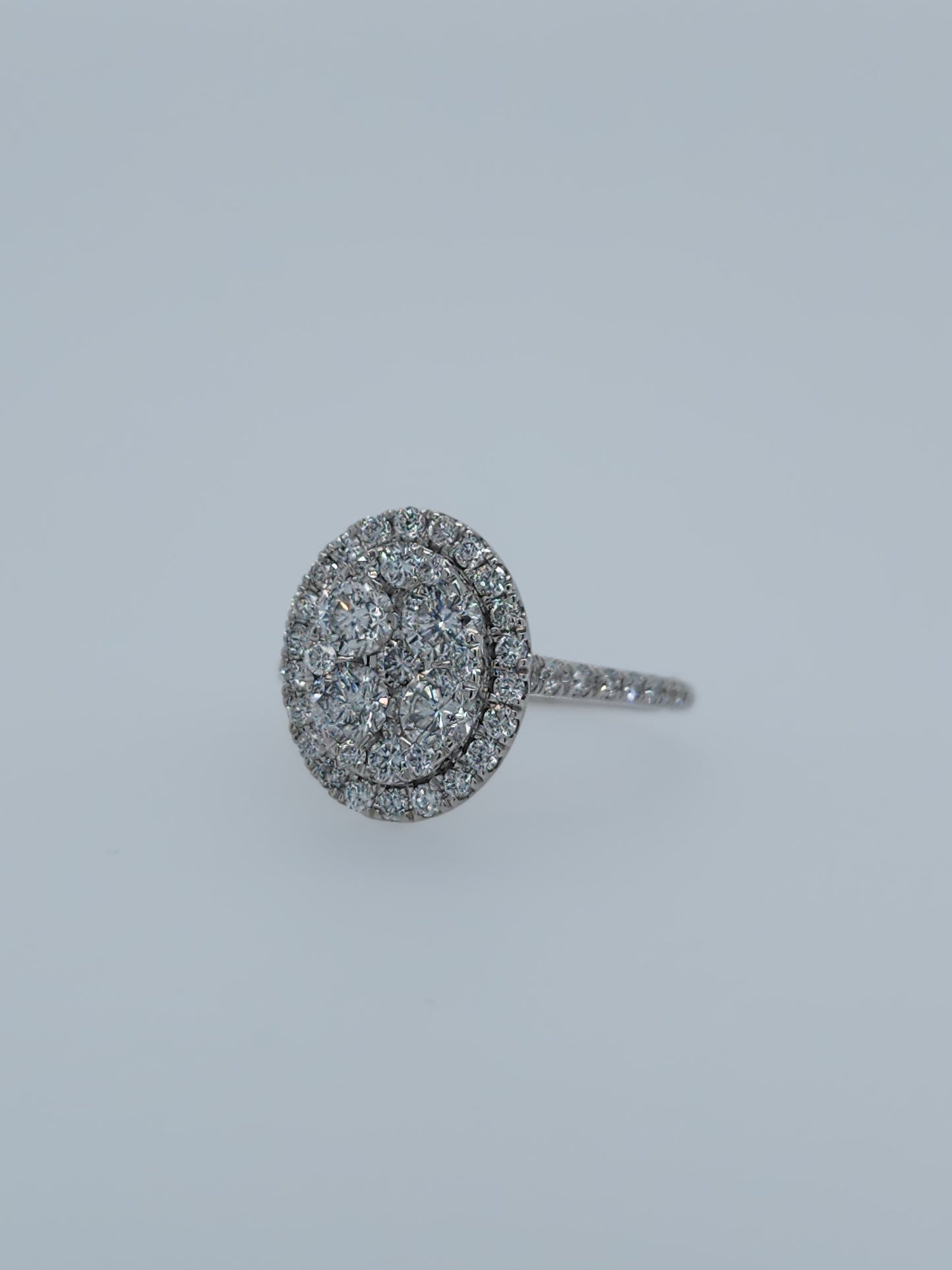 1 ct Round Diamond Oval Shape Cluster Ring in 14k White Gold
