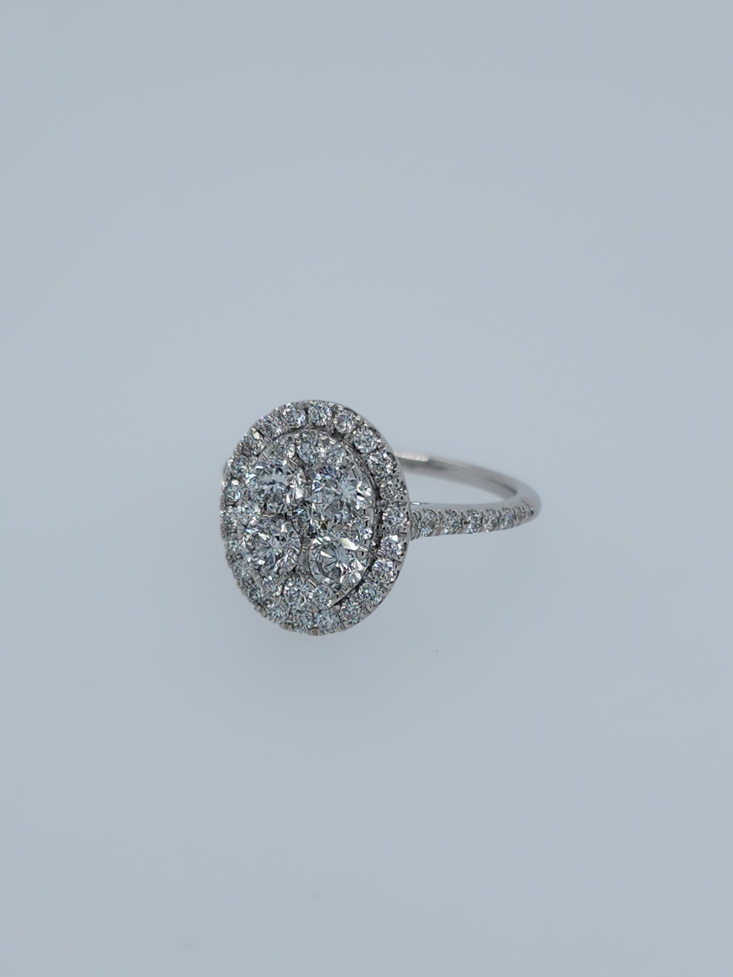 1 ct Round Diamond Oval Shape Cluster Ring in 14k White Gold