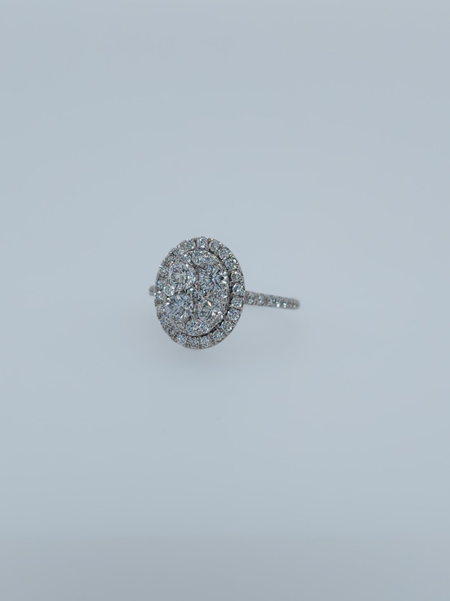 1 ct Round Diamond Oval Shape Cluster Ring in 14k White Gold