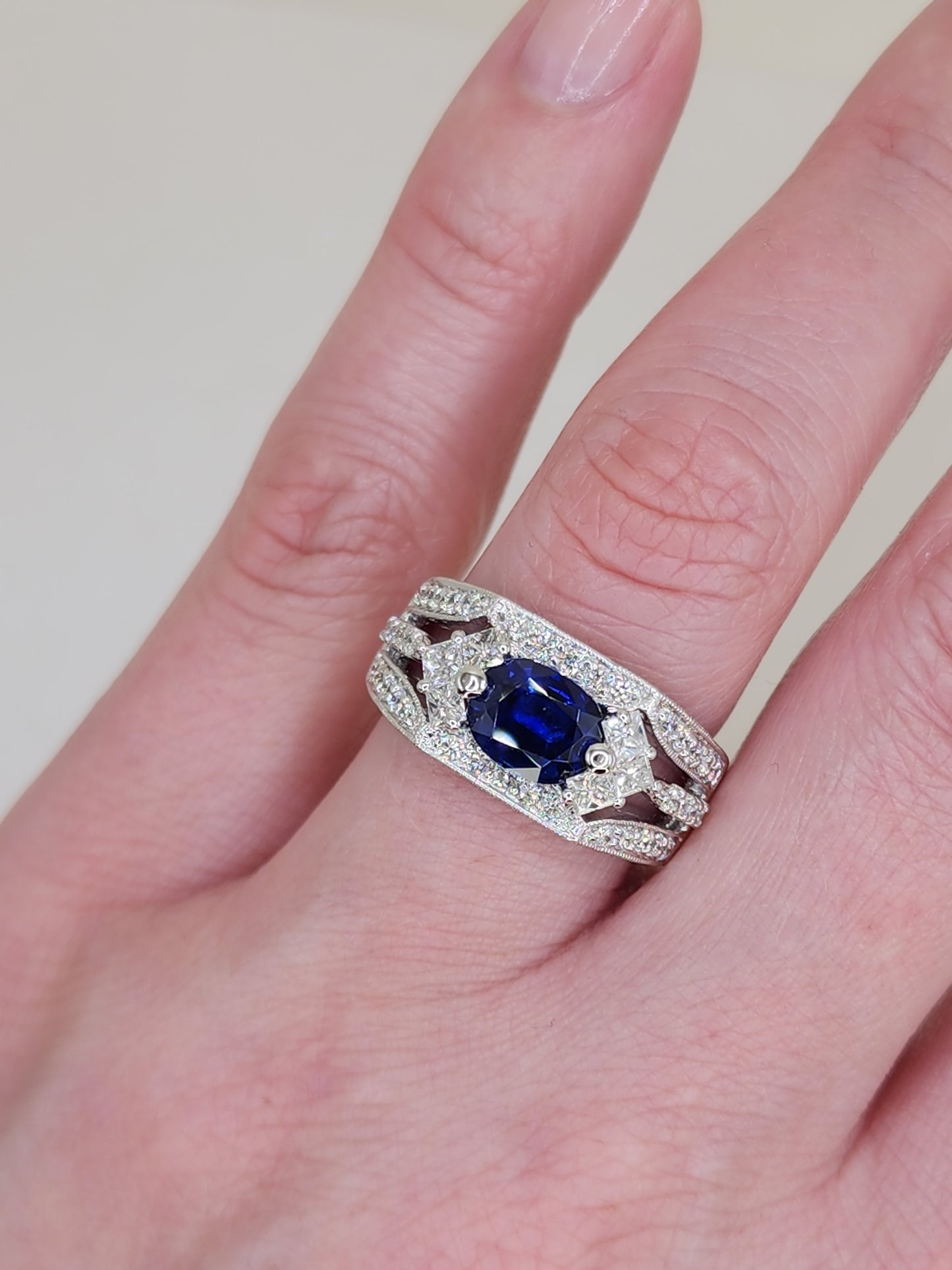 GIA 1.80 ct Oval Sapphire Ladies Diamond Cocktail Statement Ring in 14k White Gold
