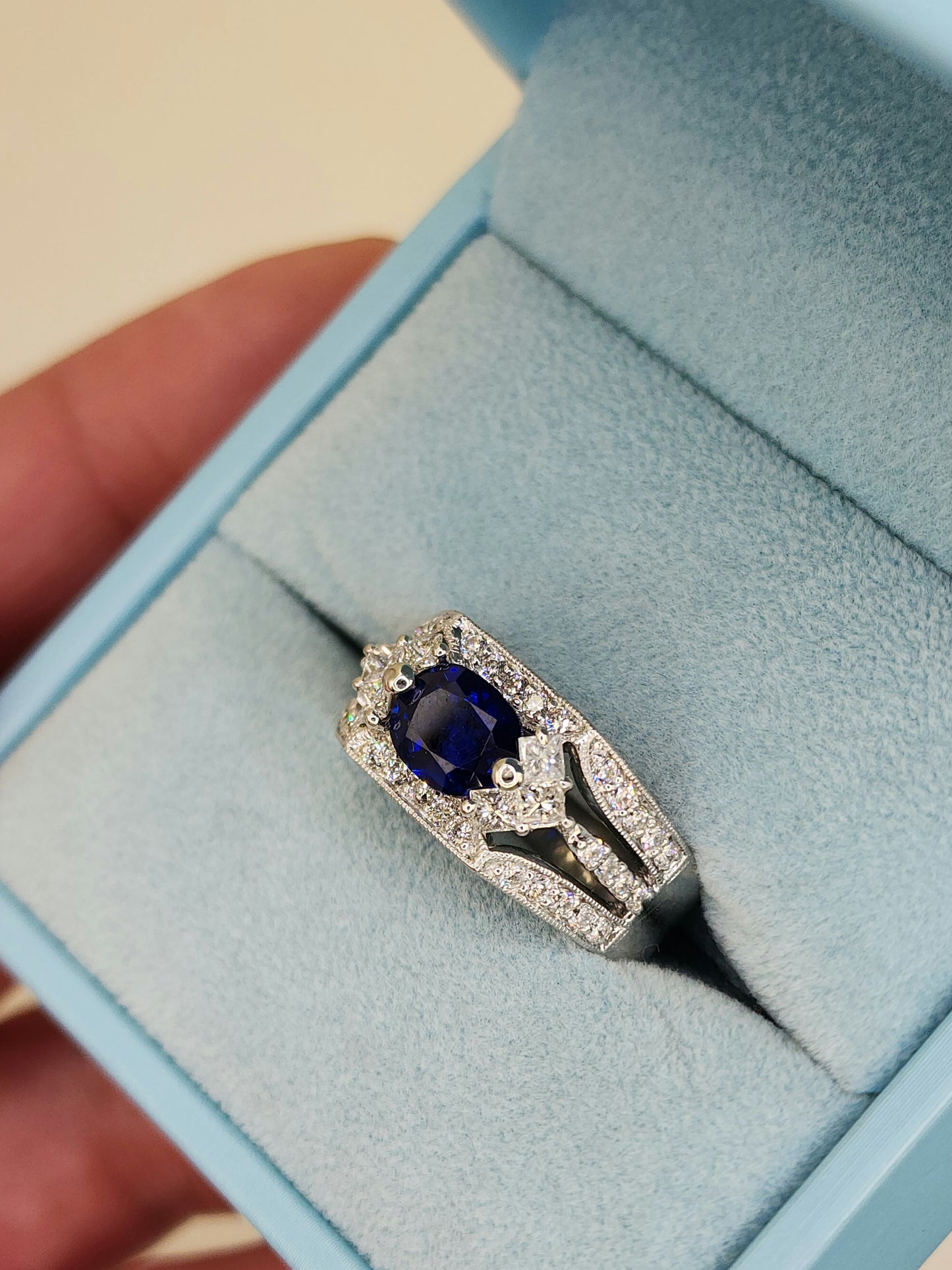 GIA 1.80 ct Oval Sapphire Ladies Diamond Cocktail Statement Ring in 14k White Gold