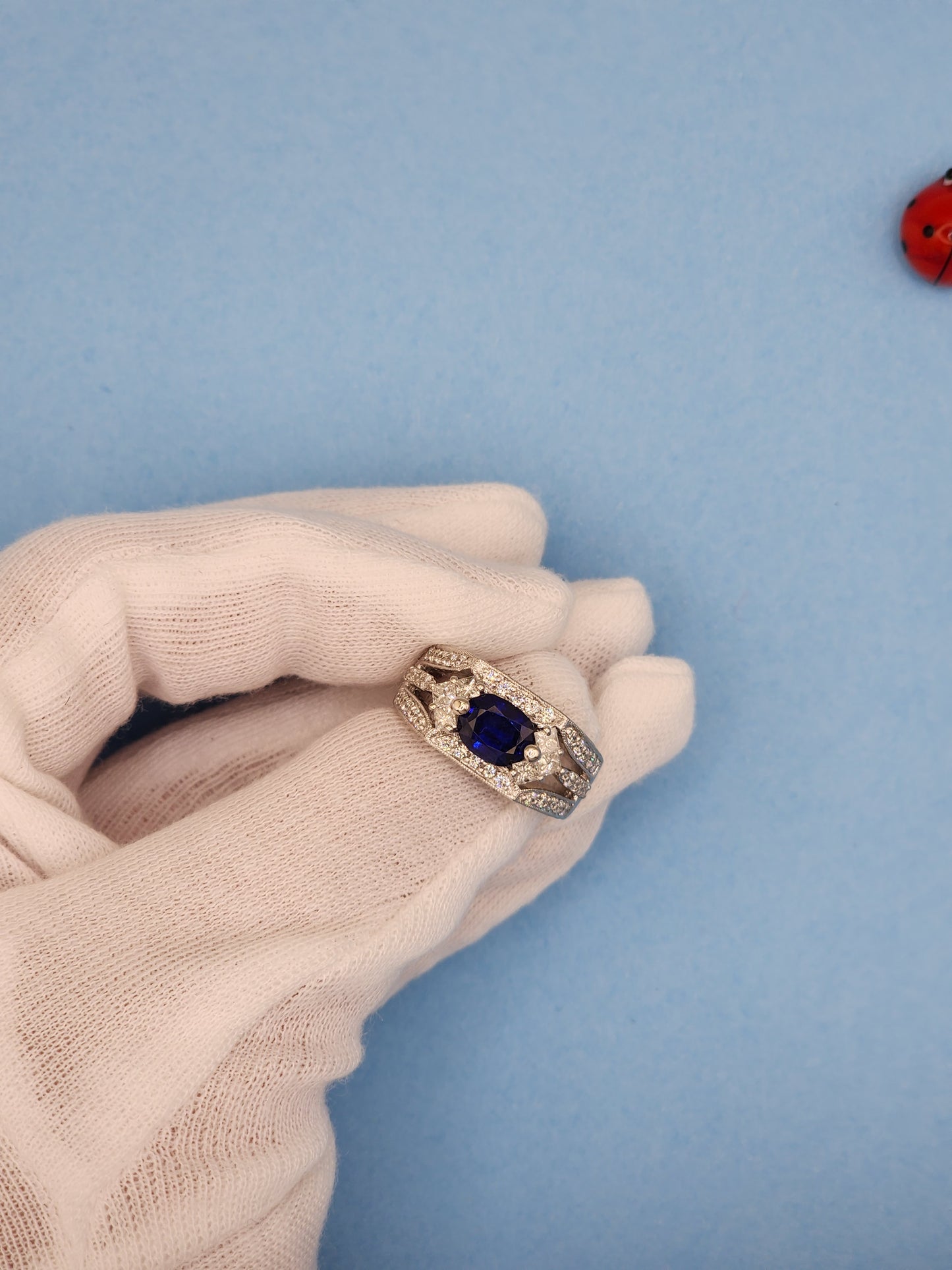 GIA 1.80 ct Oval Sapphire Ladies Diamond Cocktail Statement Ring in 14k White Gold