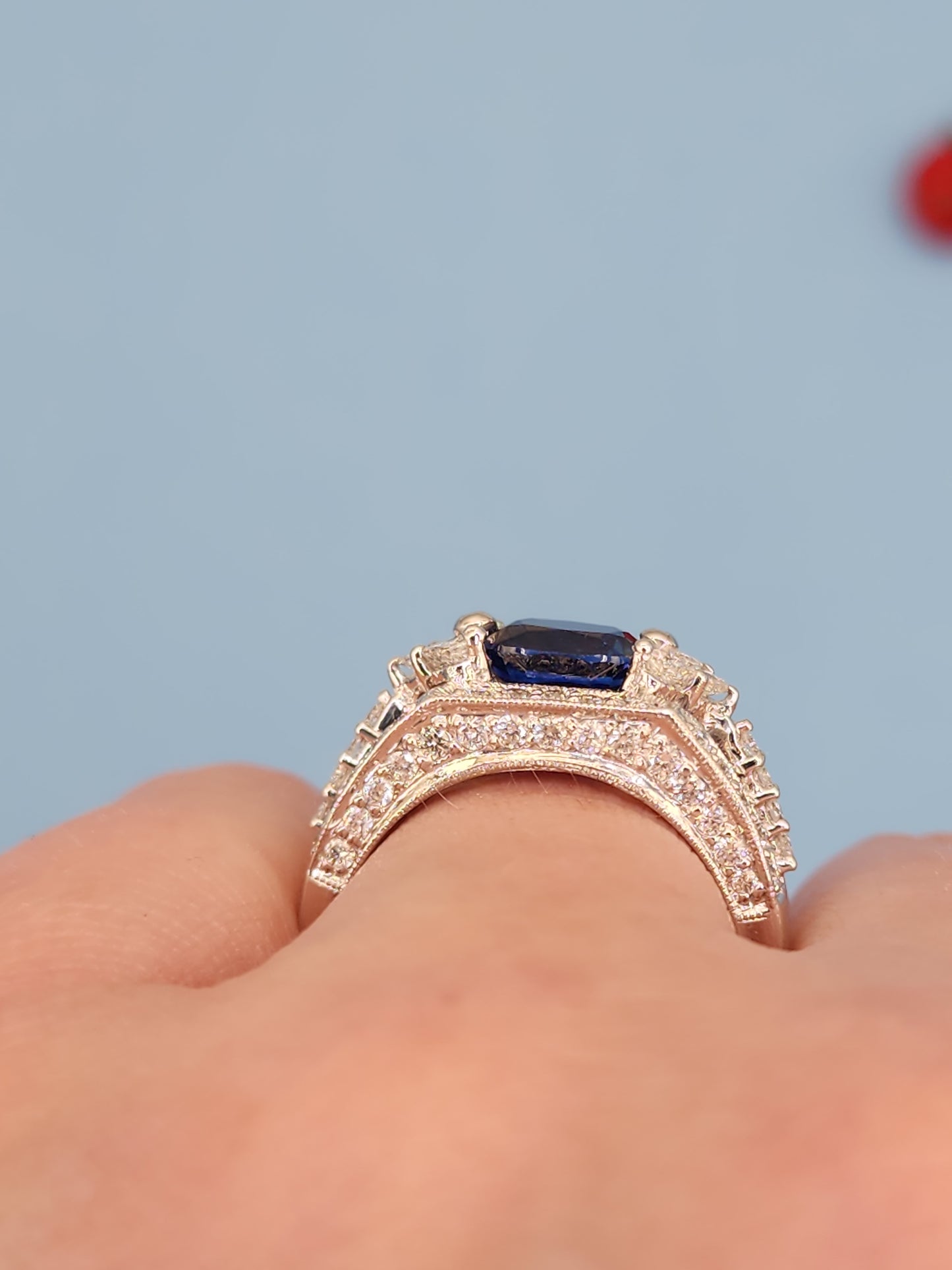 GIA 1.80 ct Oval Sapphire Ladies Diamond Cocktail Statement Ring in 14k White Gold