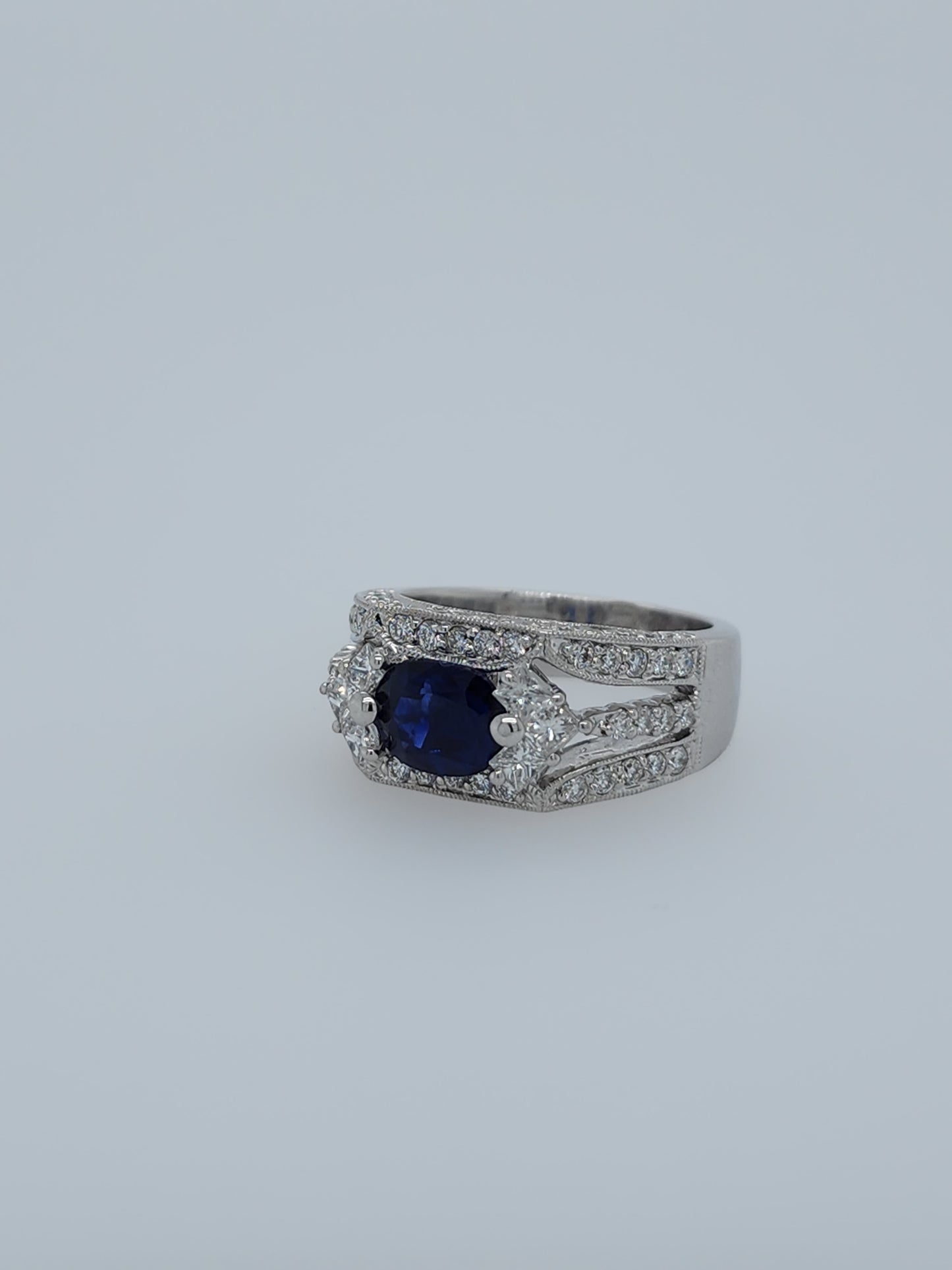 GIA 1.80 ct Oval Sapphire Ladies Diamond Cocktail Statement Ring in 14k White Gold