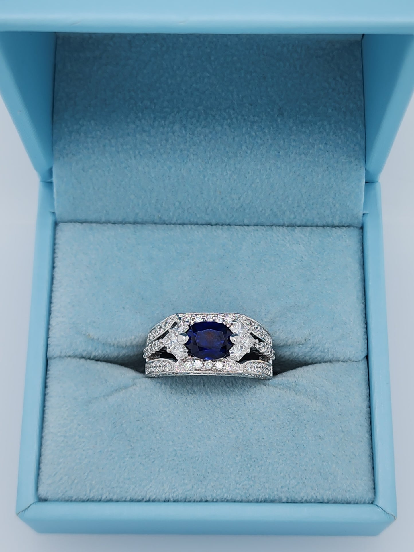 GIA 1.80 ct Oval Sapphire Ladies Diamond Cocktail Statement Ring in 14k White Gold