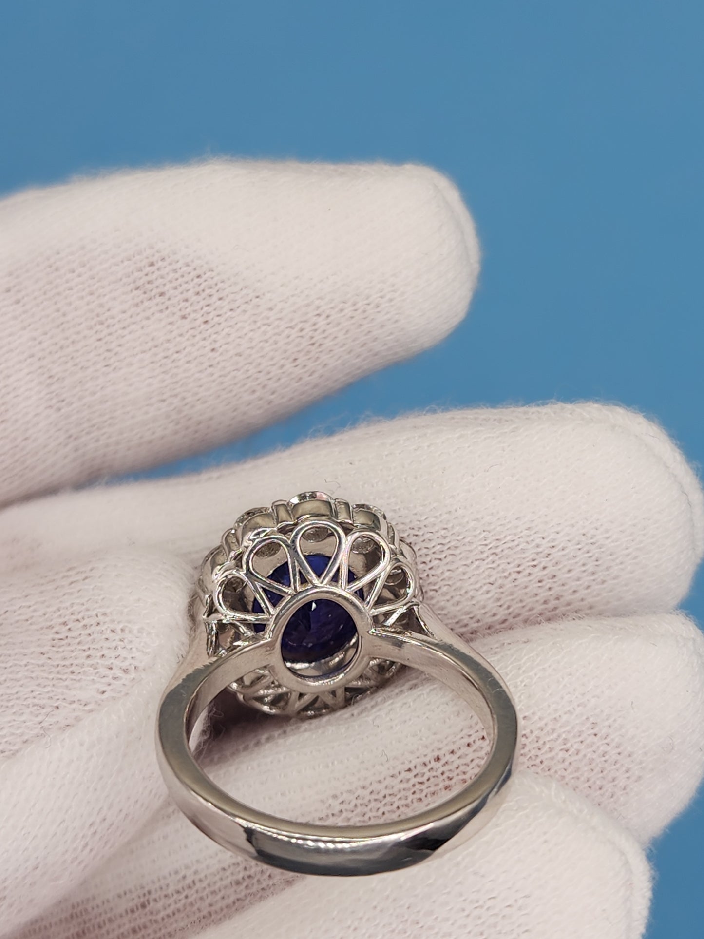 AAA Natural Oval Tanzanite and Diamond Halo Ladies Ring in 18k White Gold