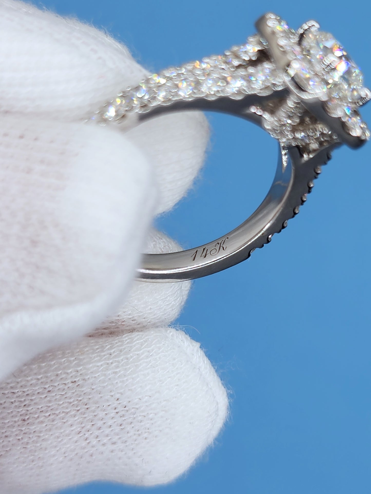 Neil Lane 1.02 ct Cushion Cut Diamond Halo Engagement Ring and Matching Wedding Band Set in 14k White Gold
