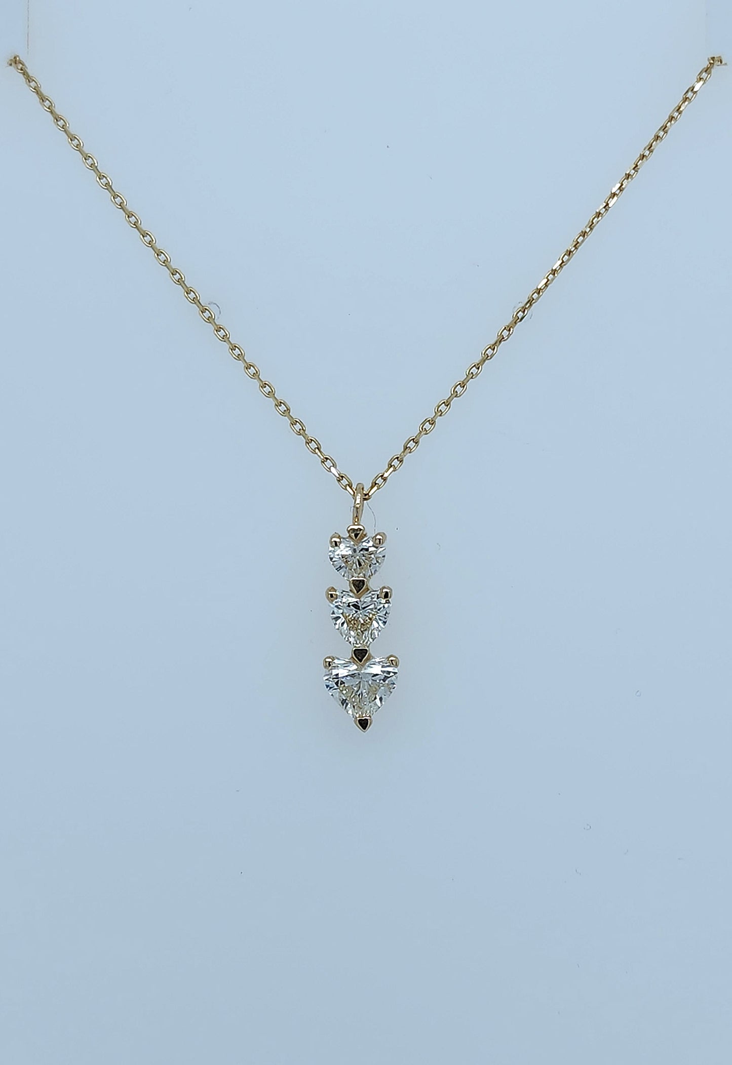 1 1/3 ct Diamond Three-Hearts Vertical Necklace in 14k Yellow Gold on 16-18" adjustable chain