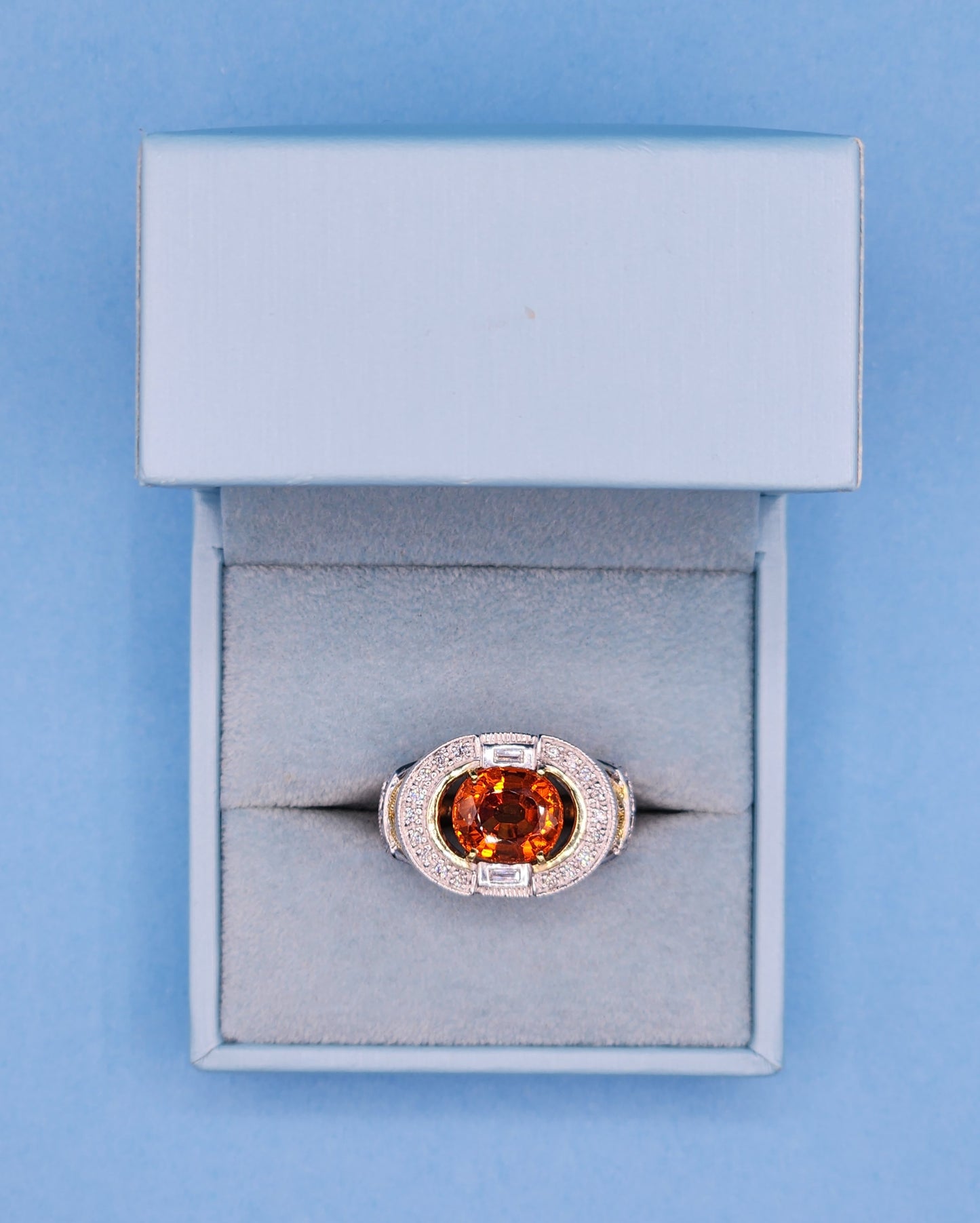 Spessartine Orange Garnet Diamond and Pink Topaz Ring in 14k Yellow and White Gold
