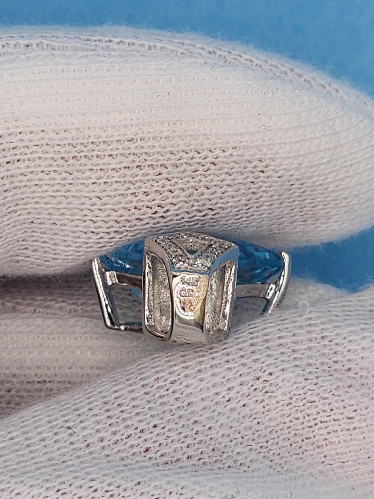 Princess Cut Swiss Blue Topaz and Diamond Pendant in 14k White Gold