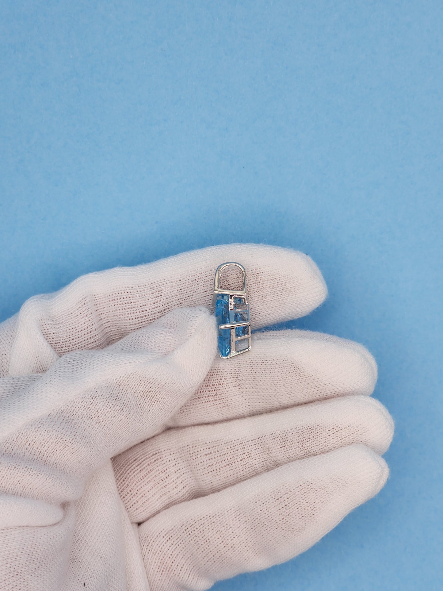 Princess Cut Swiss Blue Topaz and Diamond Pendant in 14k White Gold