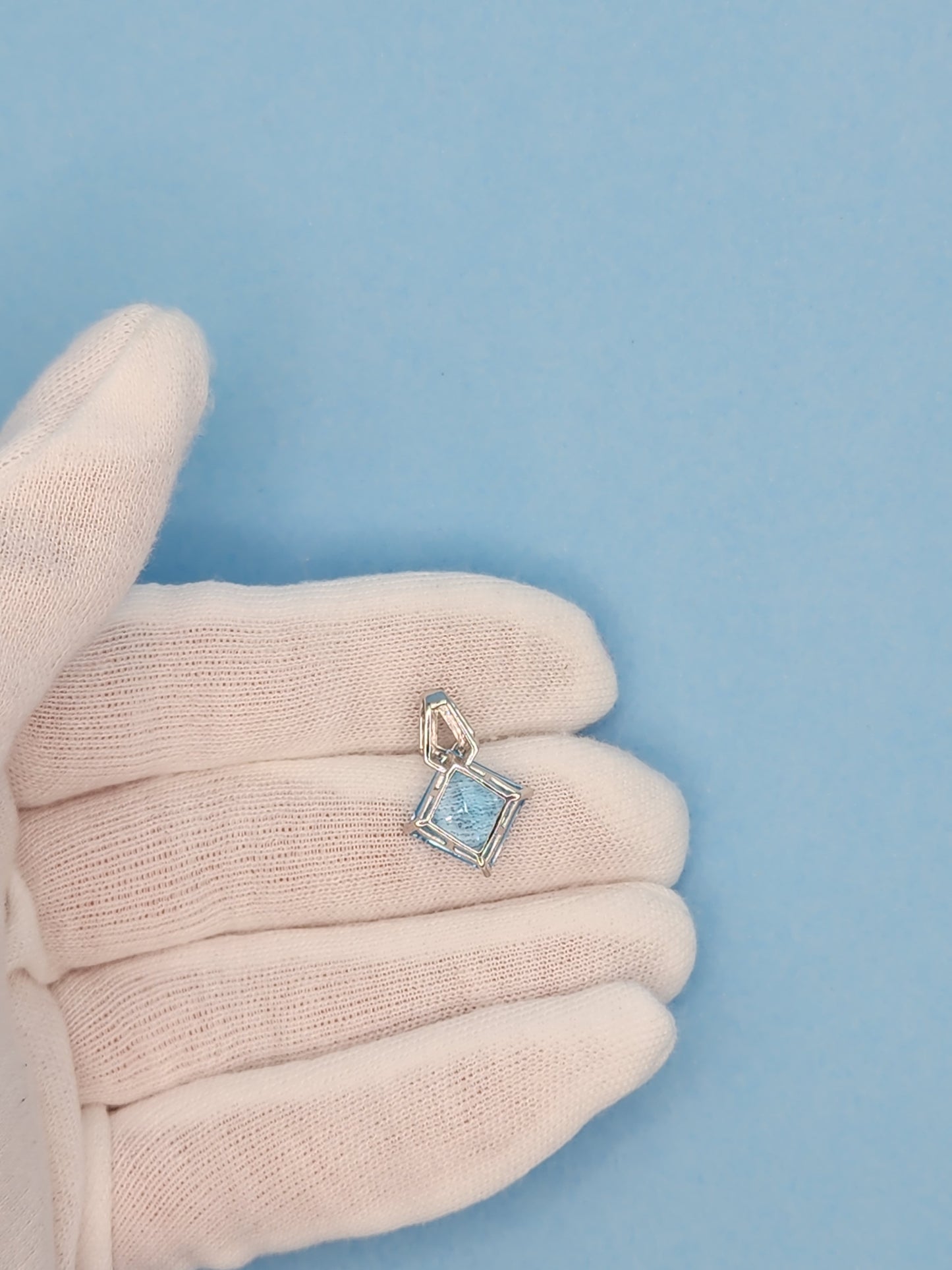 Princess Cut Swiss Blue Topaz and Diamond Pendant in 14k White Gold