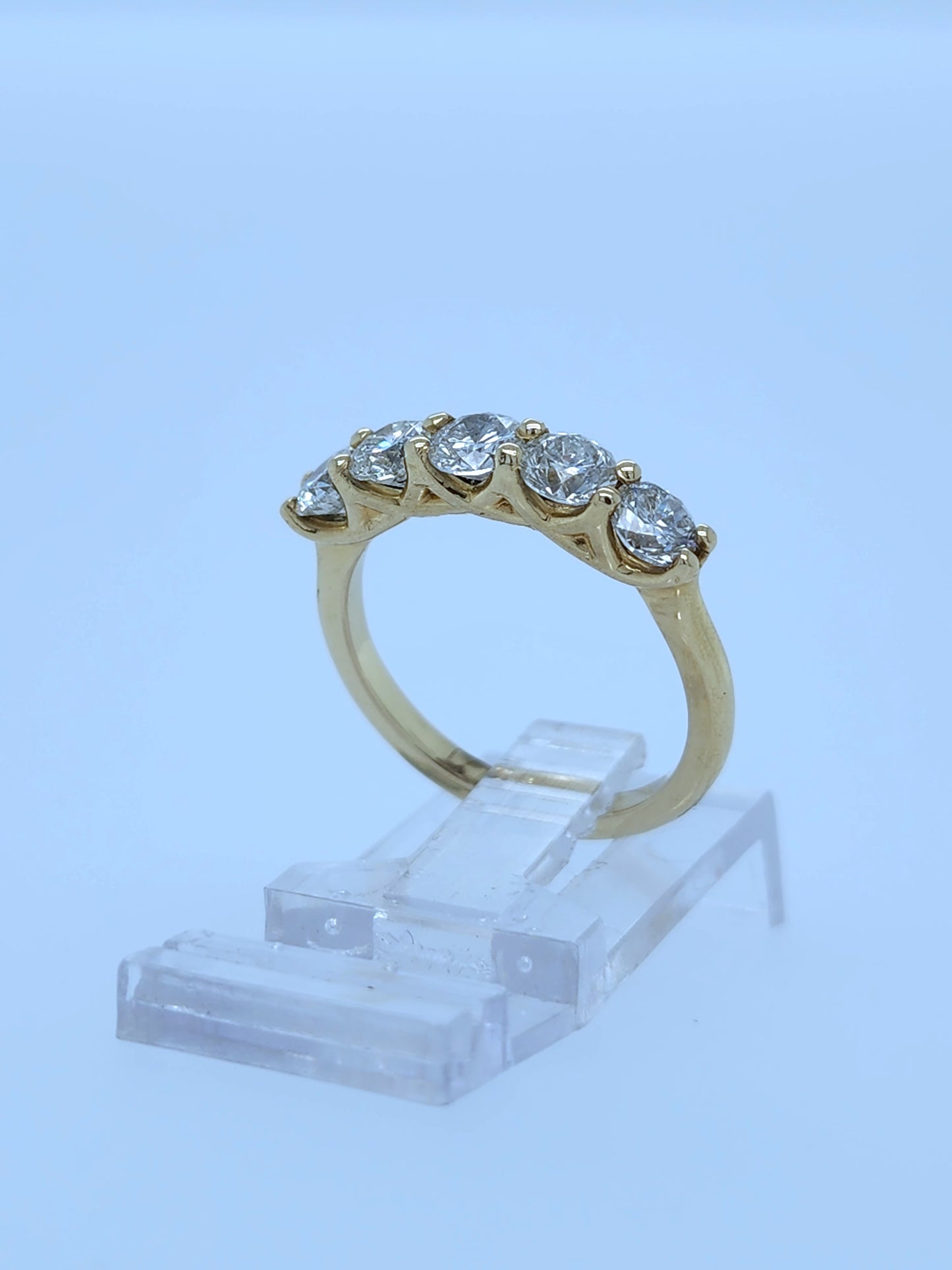 14K Yellow Gold 5 Diamond Band in Tulip Design Shared Prong Setting, 1.57 Carat Total Weight