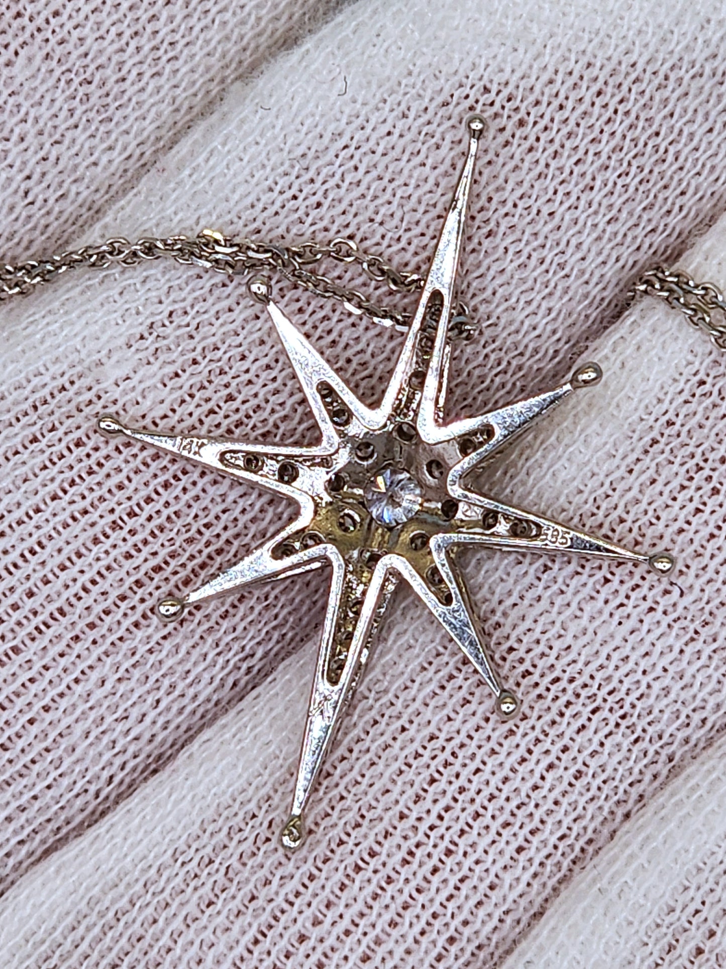 Diamond Star Pendant in 14k White Gold with Hidden Bail and Larger Center Diamond Surrounded by Accent Diamonds