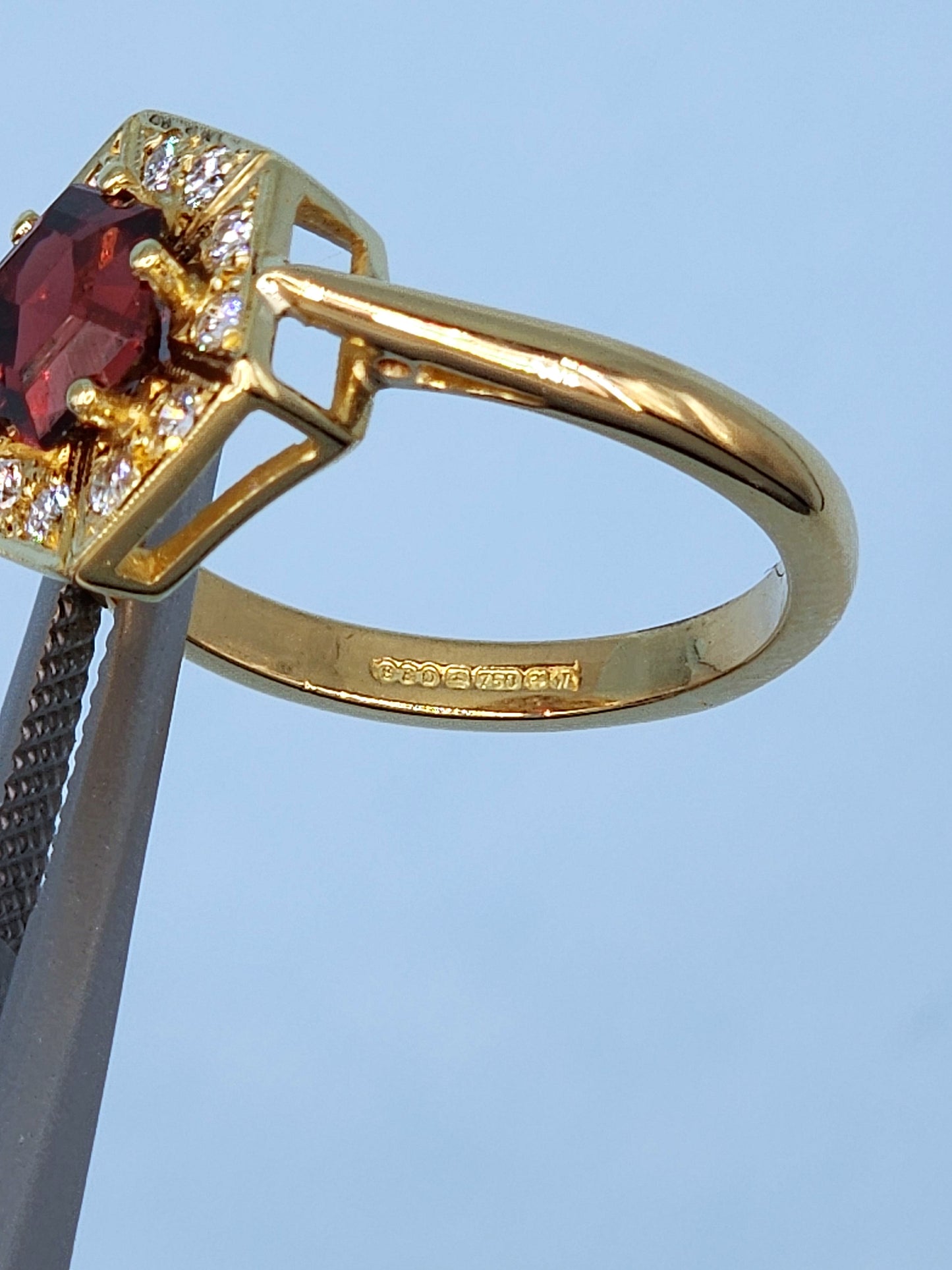 0.80 ct Octagon Cut Garnet Engagement Ring with Diamond Halo in 18k Yellow Gold