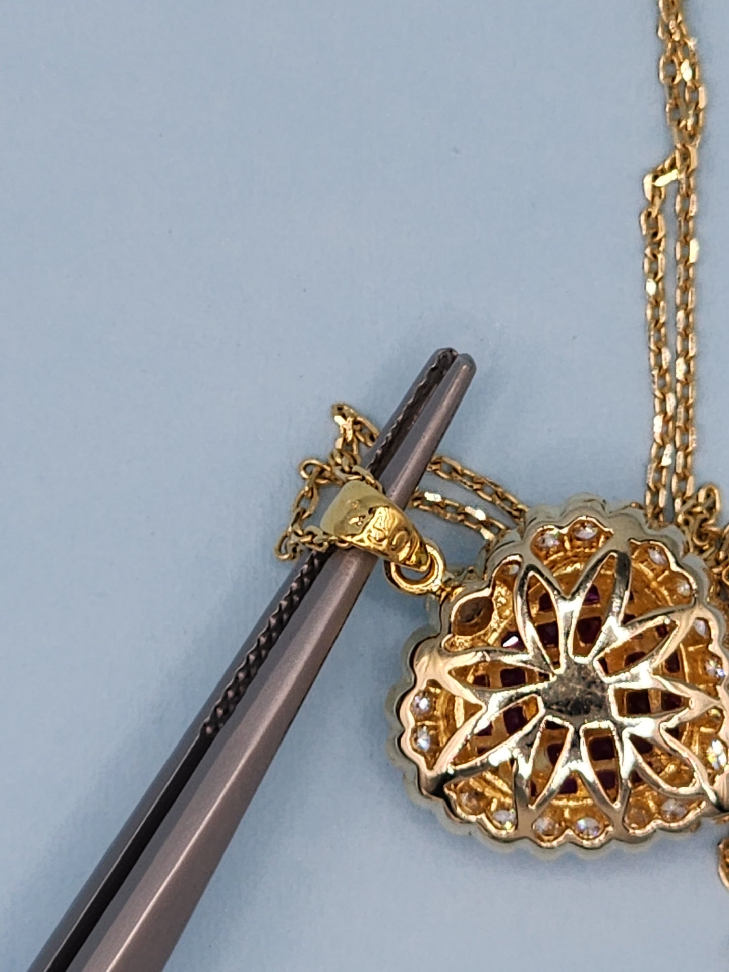 18k Yellow Gold Puffed Heart Pendant with Invisible-Set Rubies and Diamond Halo, 5/8 Carat t.w. Rubies & 1/4 Carat Diamonds