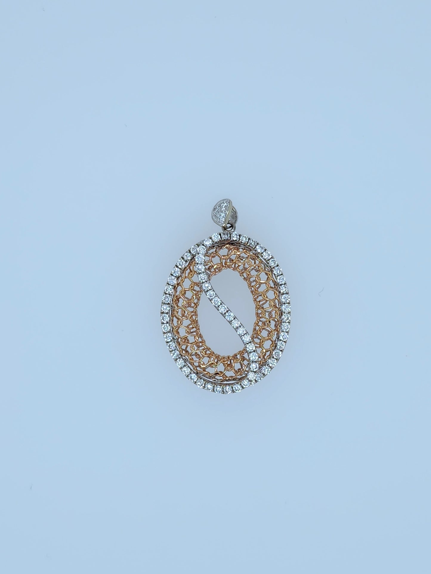 Zeghani 14k White and Rose Gold Open Diamond Pendant – Timeless Elegance
