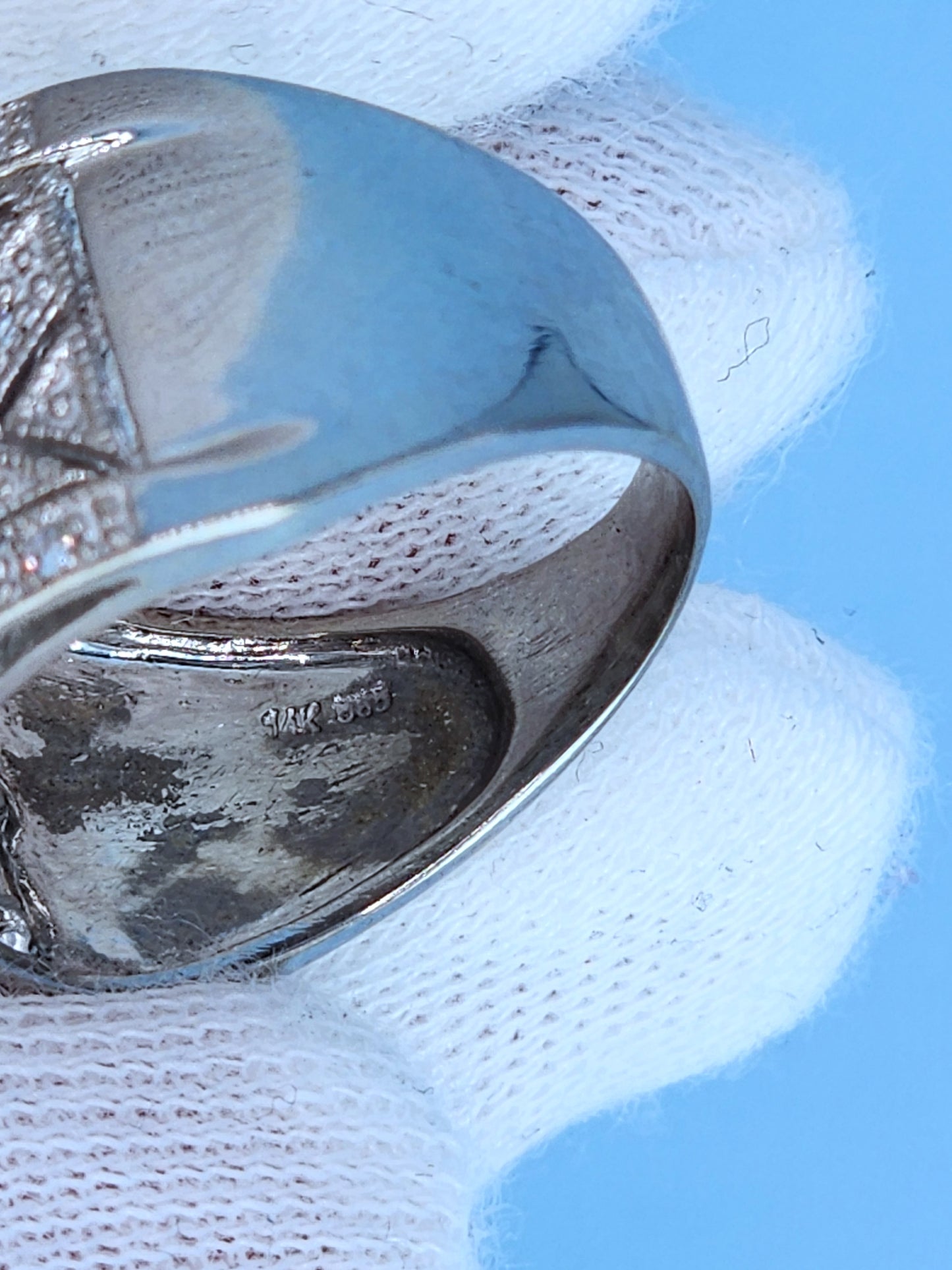 14k White Gold Wide Zigzag Band Ring with Natural Diamonds – 12.7mm Bold Design