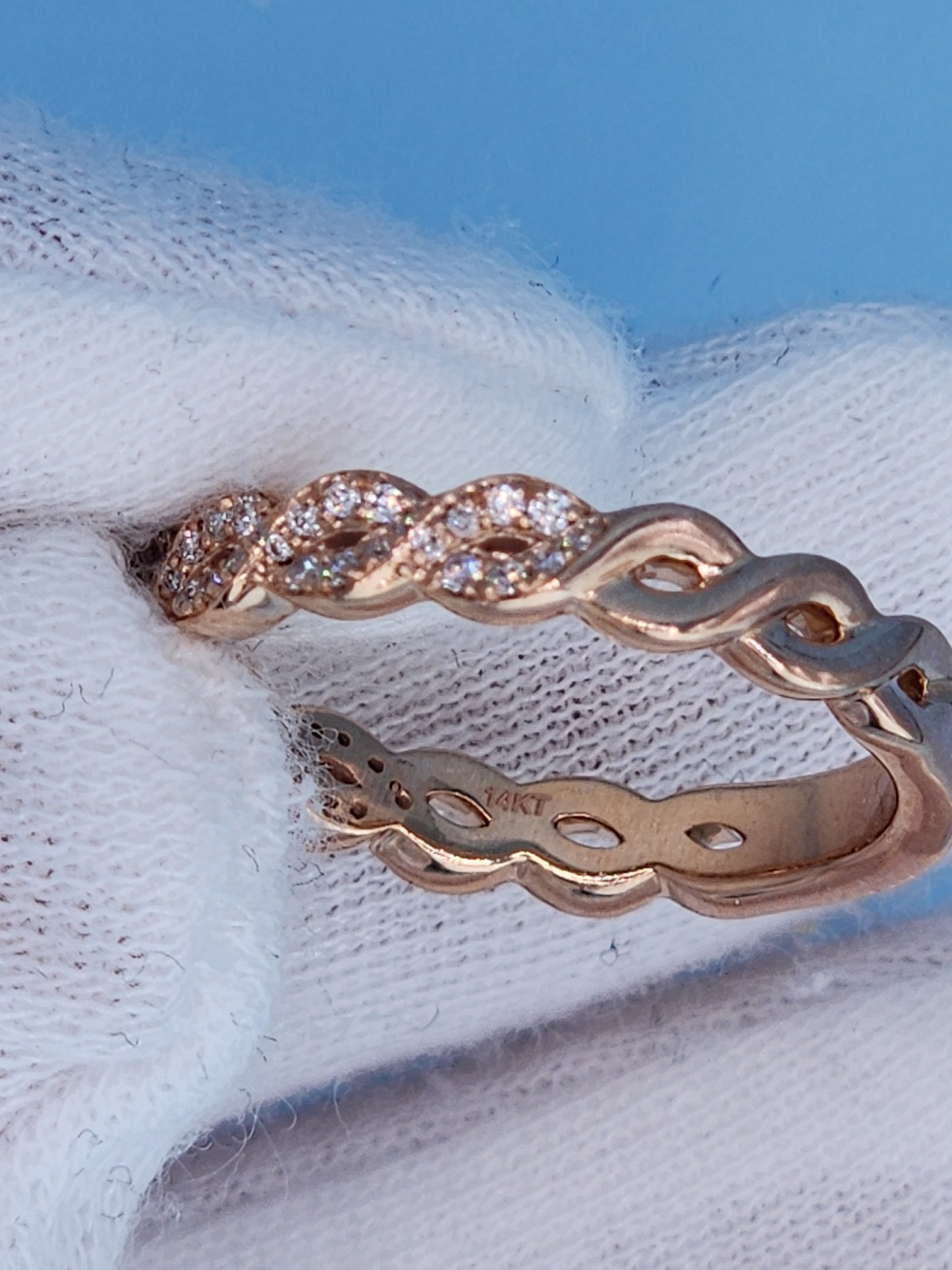 14k Rose Gold Braided Diamond Band – Elegant Twisted Design with 1/3 Carat Natural Diamonds