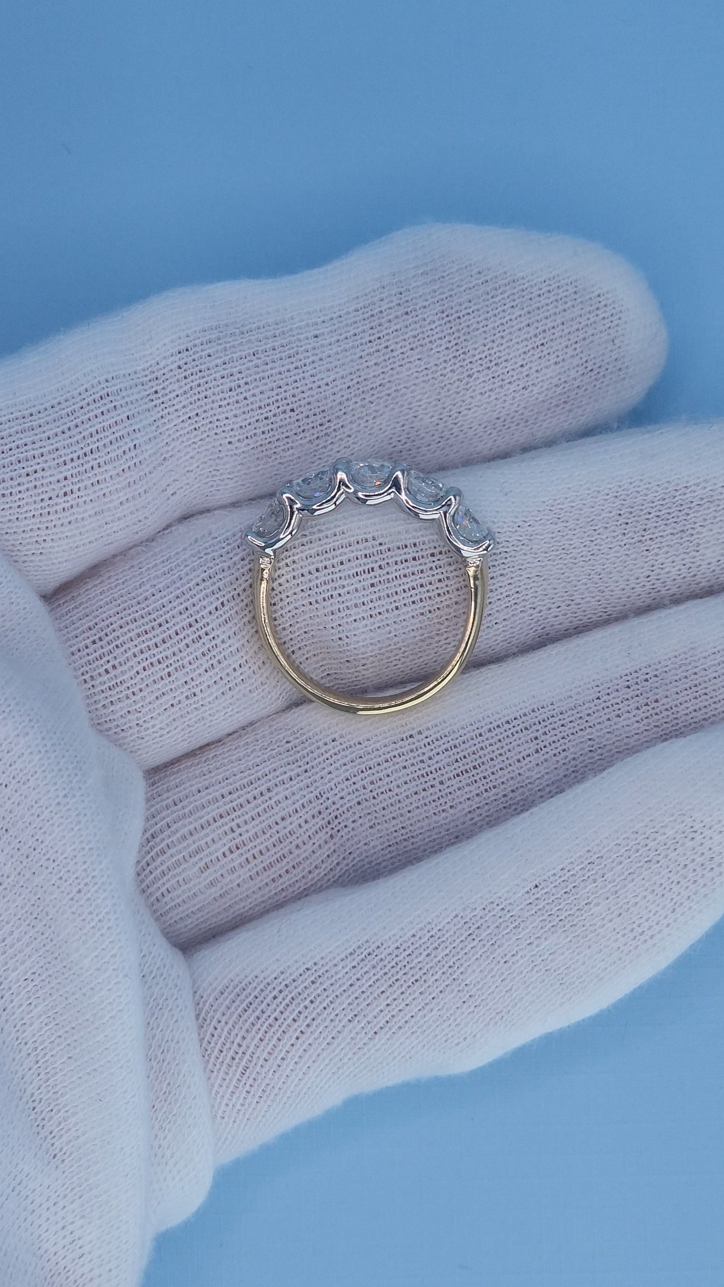 14k Two-Tone Gold Five Stone Natural Diamond Band Ring | 2.30 Carat TW Genuine Diamonds, White & Yellow Gold, Shared Prongs Setting, Size 6.5