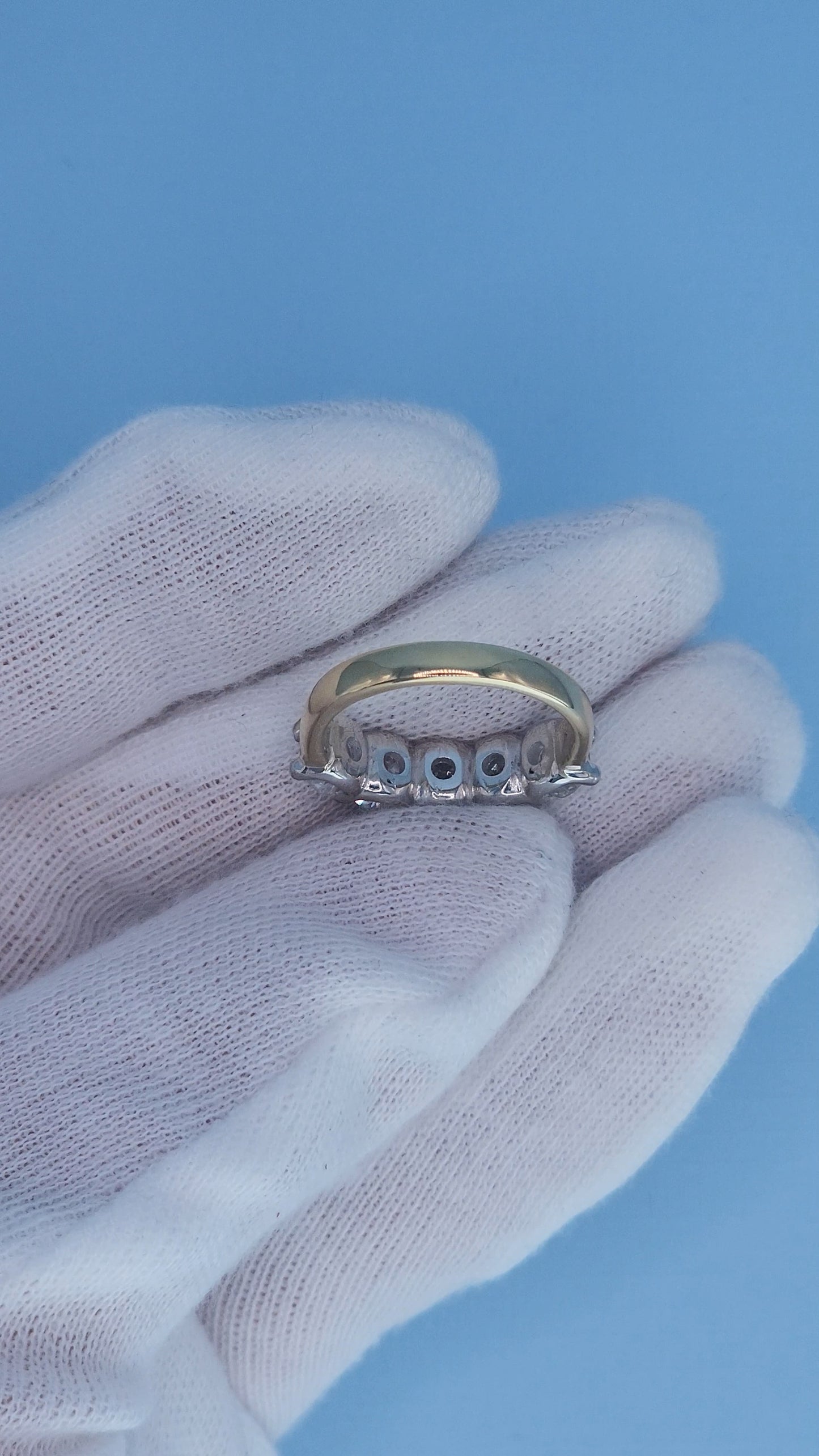 14k Two-Tone Gold Five Stone Natural Diamond Band Ring | 2.30 Carat TW Genuine Diamonds, White & Yellow Gold, Shared Prongs Setting, Size 6.5