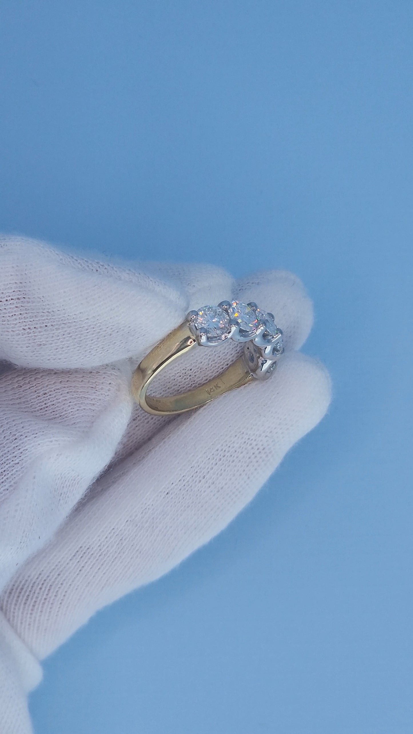 14k Two-Tone Gold Five Stone Natural Diamond Band Ring | 2.30 Carat TW Genuine Diamonds, White & Yellow Gold, Shared Prongs Setting, Size 6.5