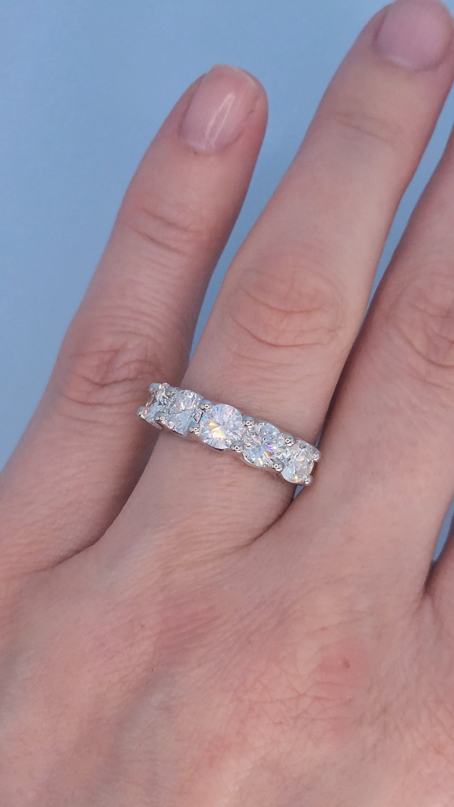 14k Two-Tone Gold Five Stone Natural Diamond Band Ring | 2.30 Carat TW Genuine Diamonds, White & Yellow Gold, Shared Prongs Setting, Size 6.5