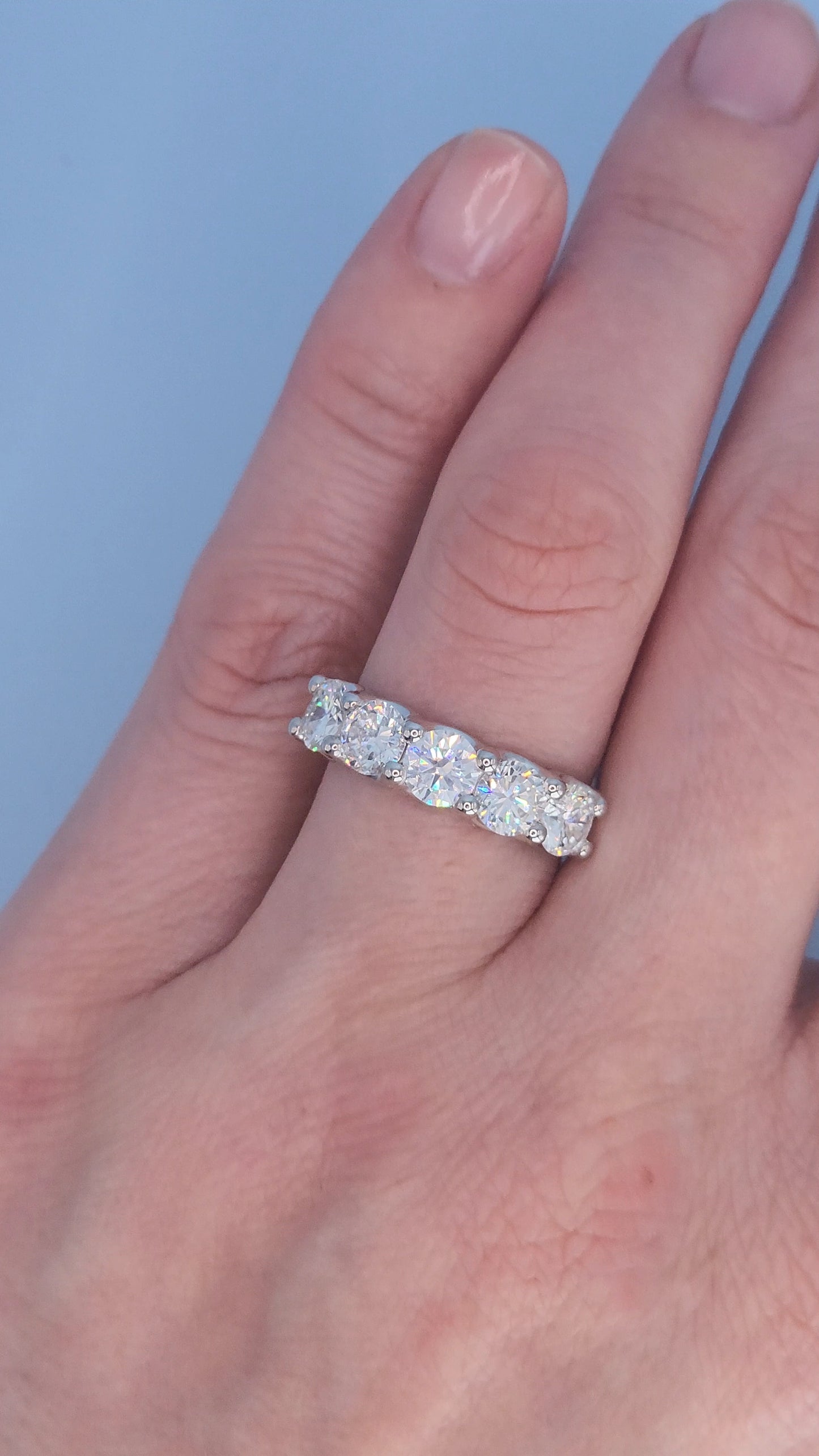 14k Two-Tone Gold Five Stone Natural Diamond Band Ring | 2.30 Carat TW Genuine Diamonds, White & Yellow Gold, Shared Prongs Setting, Size 6.5