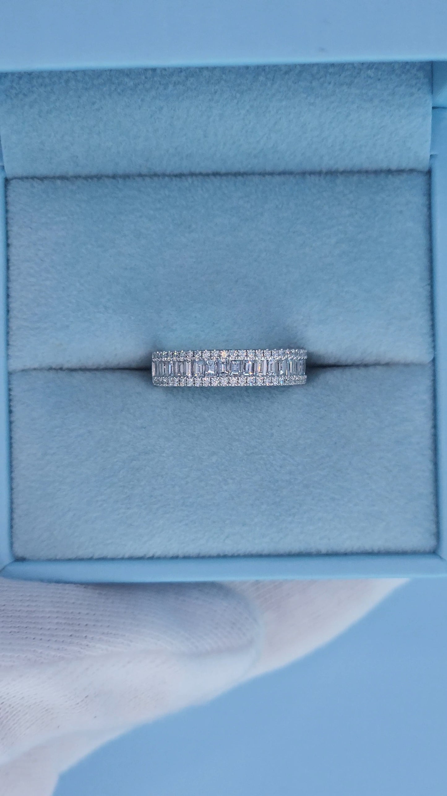 18k White Gold Three-Row Diamond Band Ring – 0.75 Ct, Baguette & Round Diamonds, Size 5