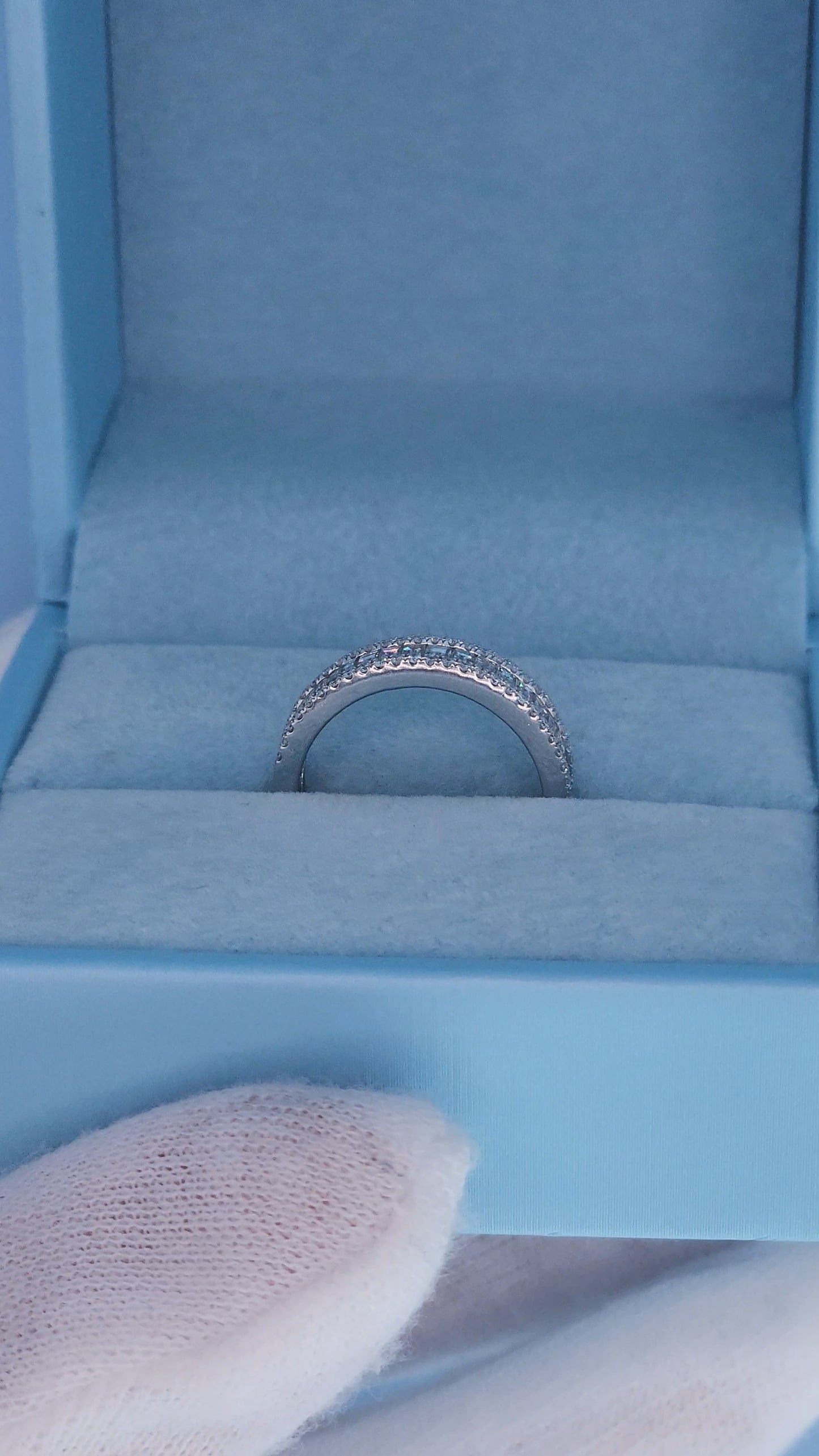 18k White Gold Three-Row Diamond Band Ring – 0.75 Ct, Baguette & Round Diamonds, Size 5