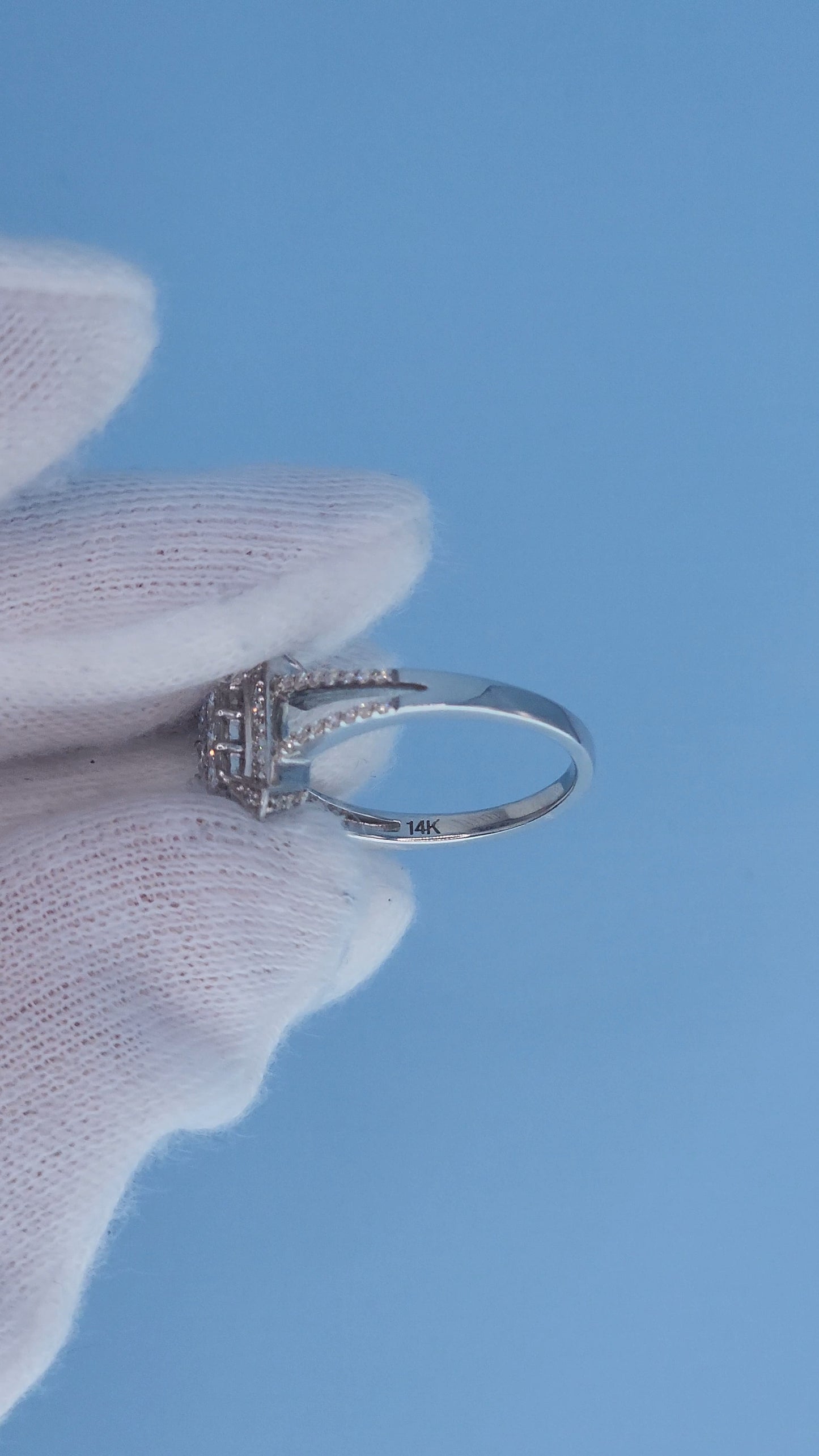 14k White Gold Diamond Cluster Ring | Princess Cut Illusion Center, Split Shank Halo Design, 0.60 CTW, Size 7