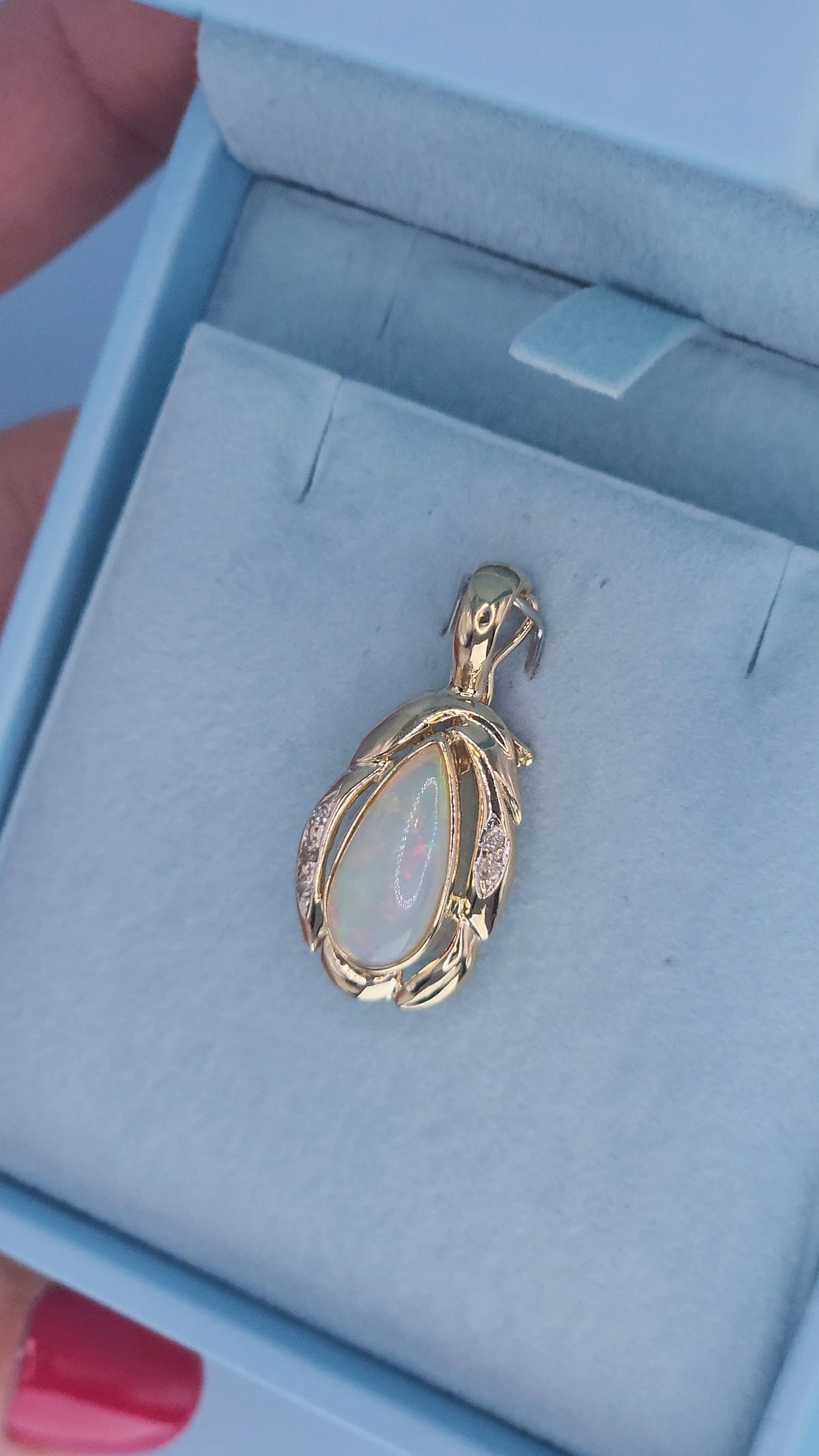 14k Yellow Gold Freeform Pendant with Cabochon Pear Opal & Diamond Accents – Omega Chain Compatible