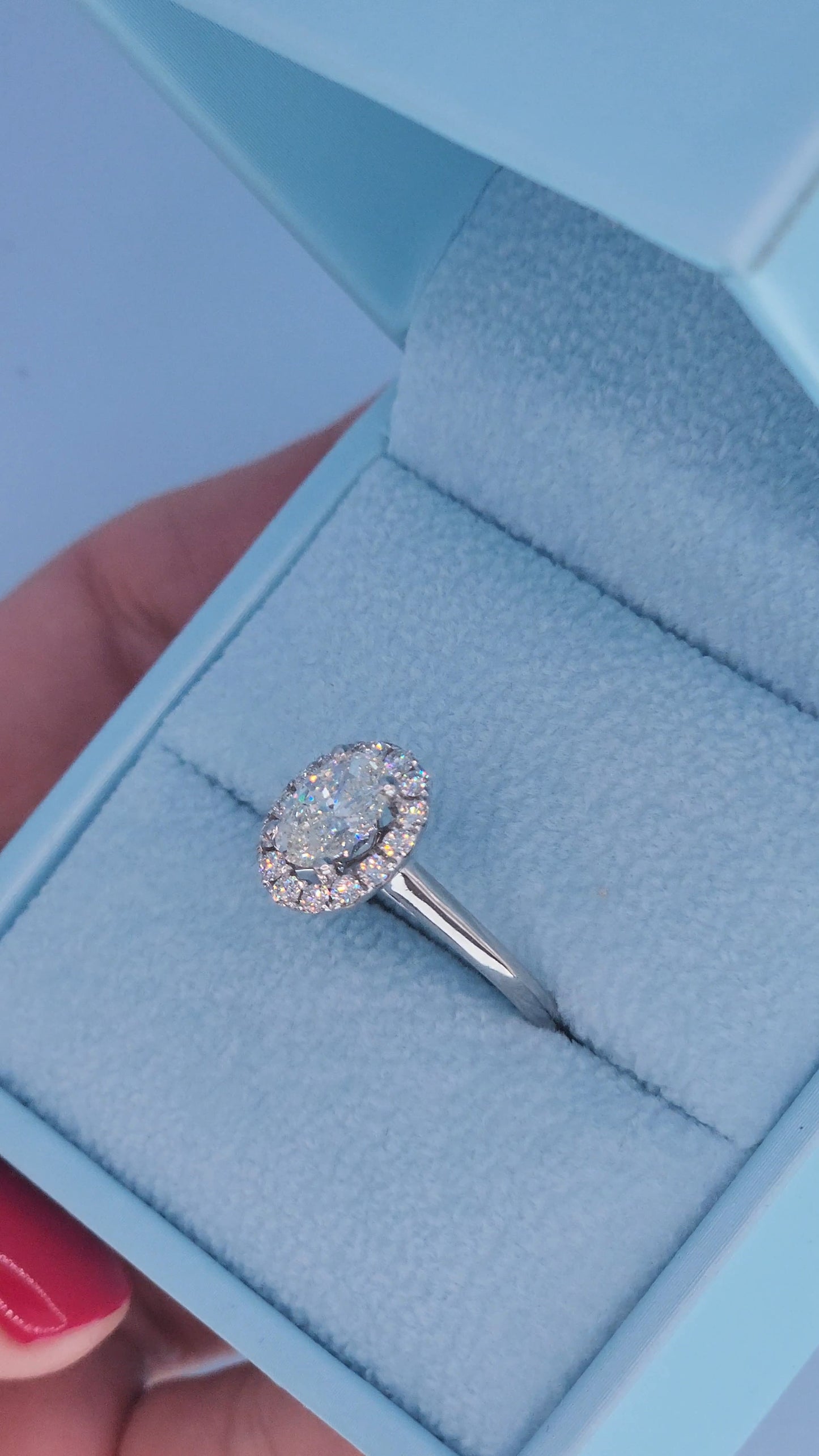 1.00 Carat Oval Diamond Halo Engagement Ring in 14k White Gold – GSI Certified