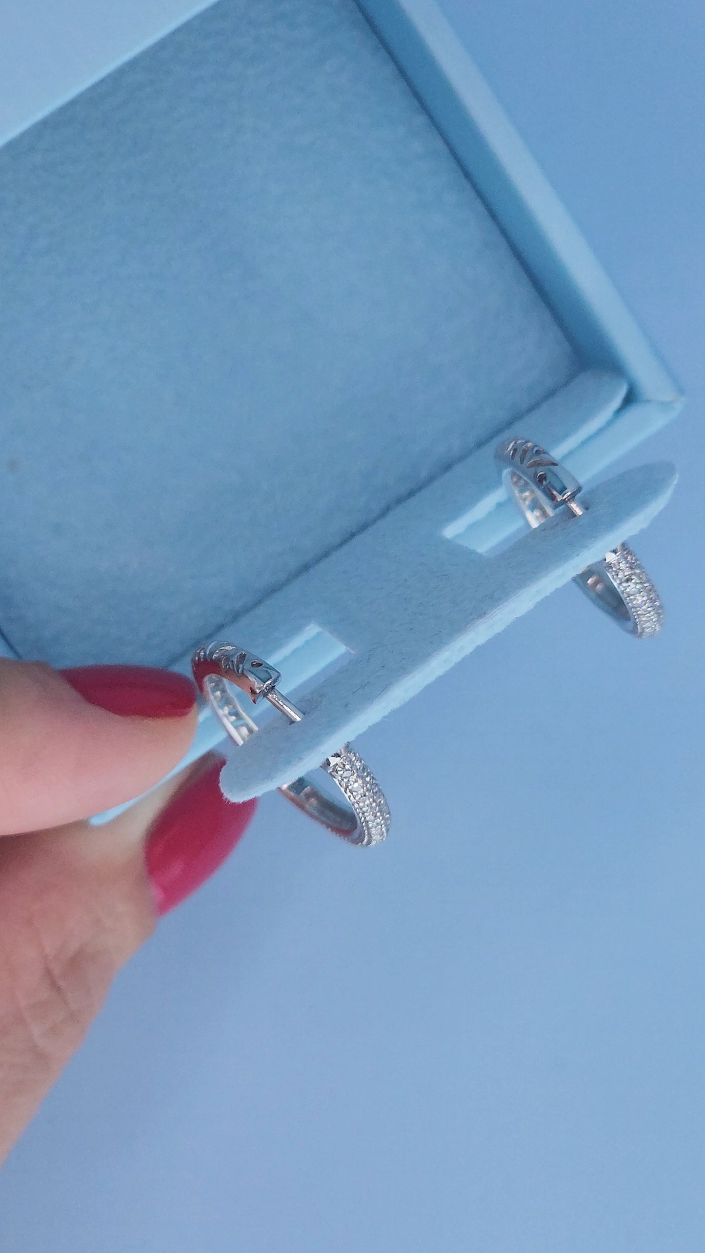 14k White Gold Oval Diamond Hoop Earrings | Double Row Pave Set, 0.40 CTW, Elegant 1.15" Drop