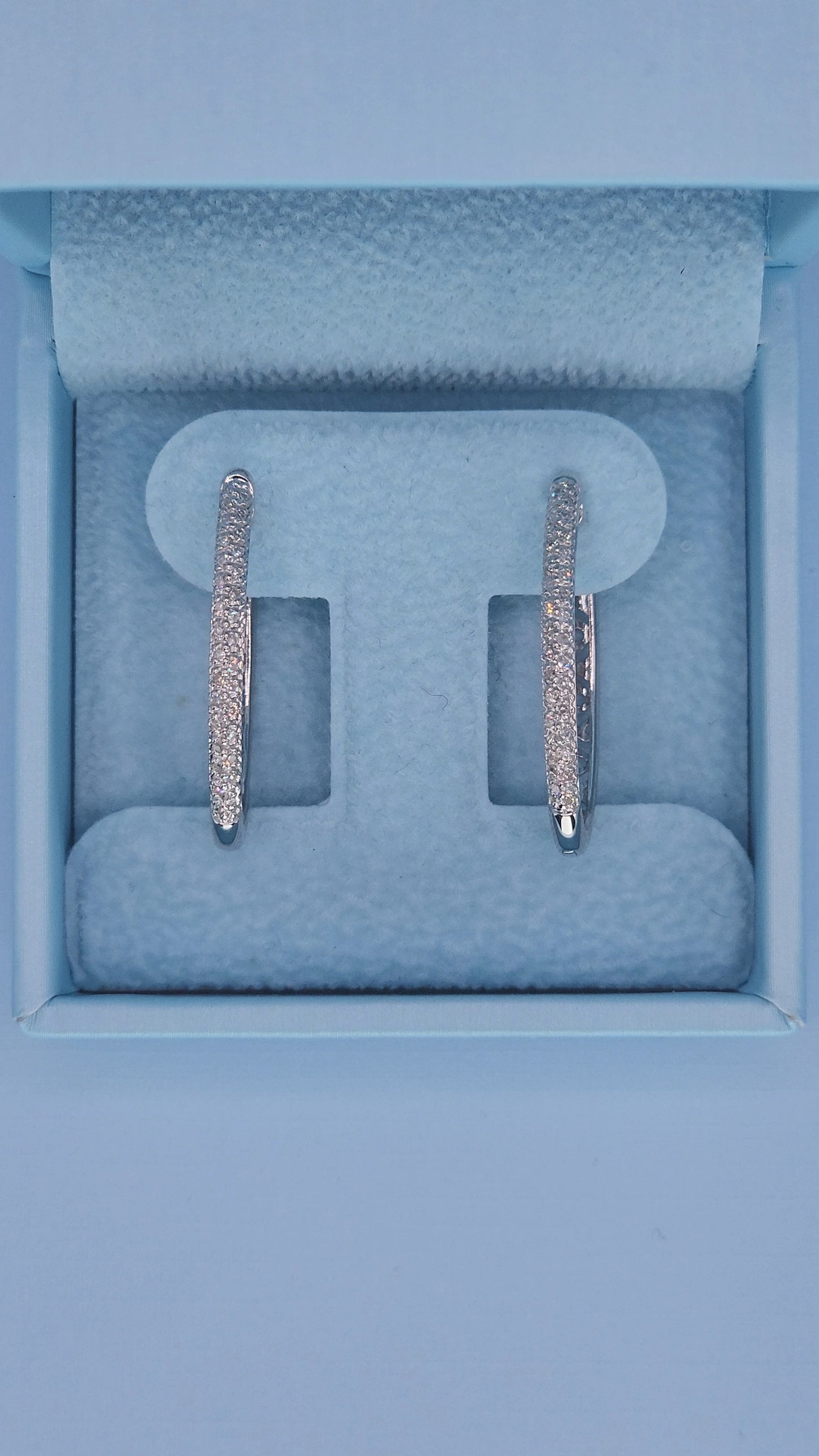 14k White Gold Oval Diamond Hoop Earrings | Double Row Pave Set, 0.40 CTW, Elegant 1.15" Drop