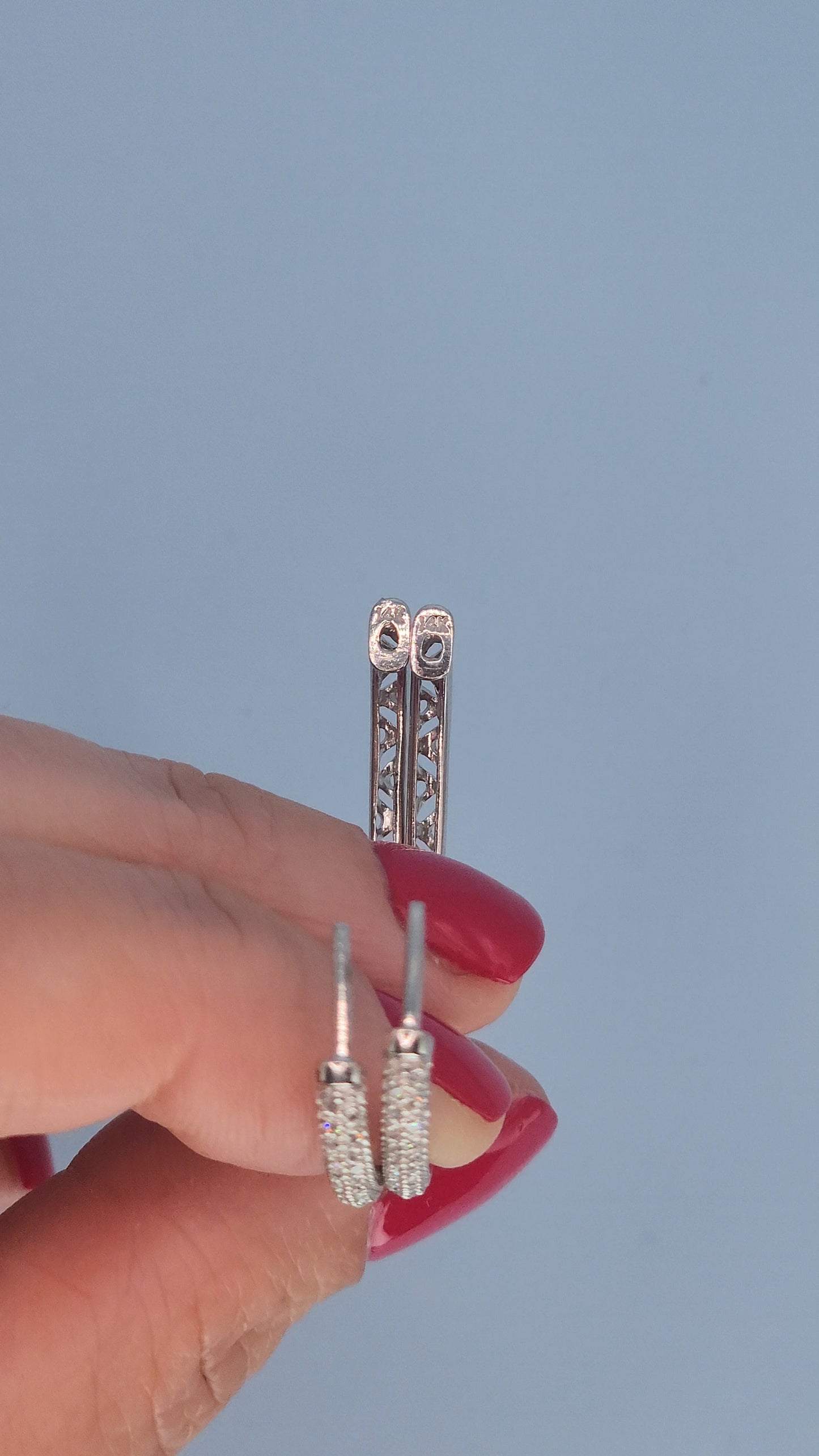14k White Gold Oval Diamond Hoop Earrings | Double Row Pave Set, 0.40 CTW, Elegant 1.15" Drop
