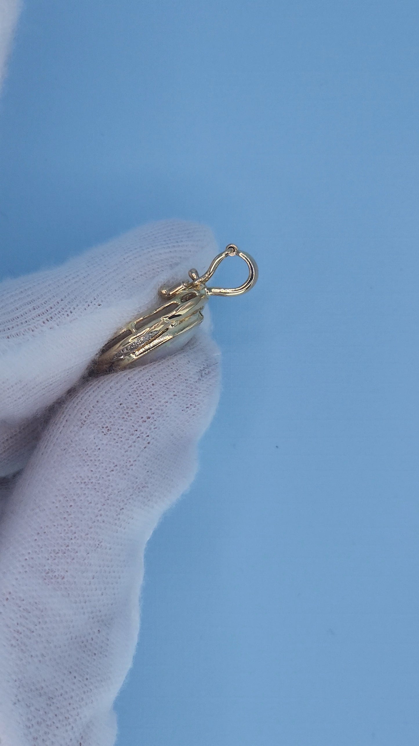 14k Yellow Gold Freeform Pendant with Cabochon Pear Opal & Diamond Accents – Omega Chain Compatible