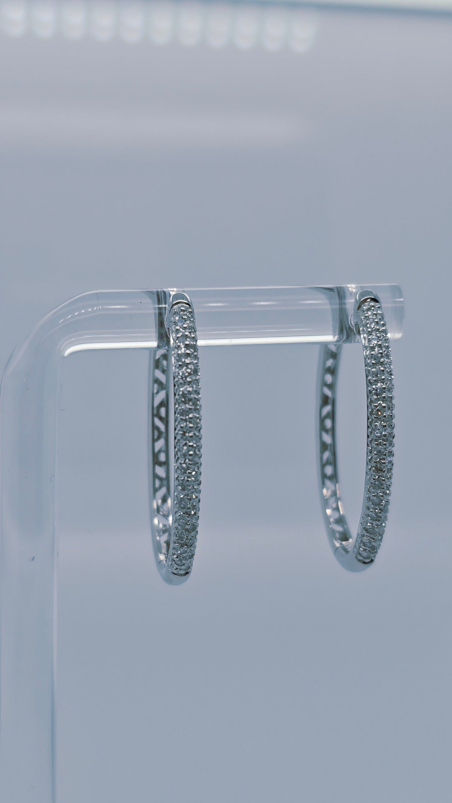 14k White Gold Oval Diamond Hoop Earrings | Double Row Pave Set, 0.40 CTW, Elegant 1.15" Drop
