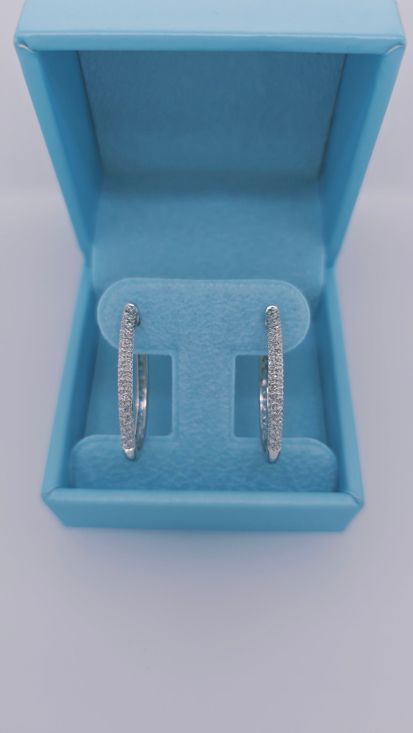 14k White Gold Oval Diamond Hoop Earrings | Double Row Pave Set, 0.40 CTW, Elegant 1.15" Drop