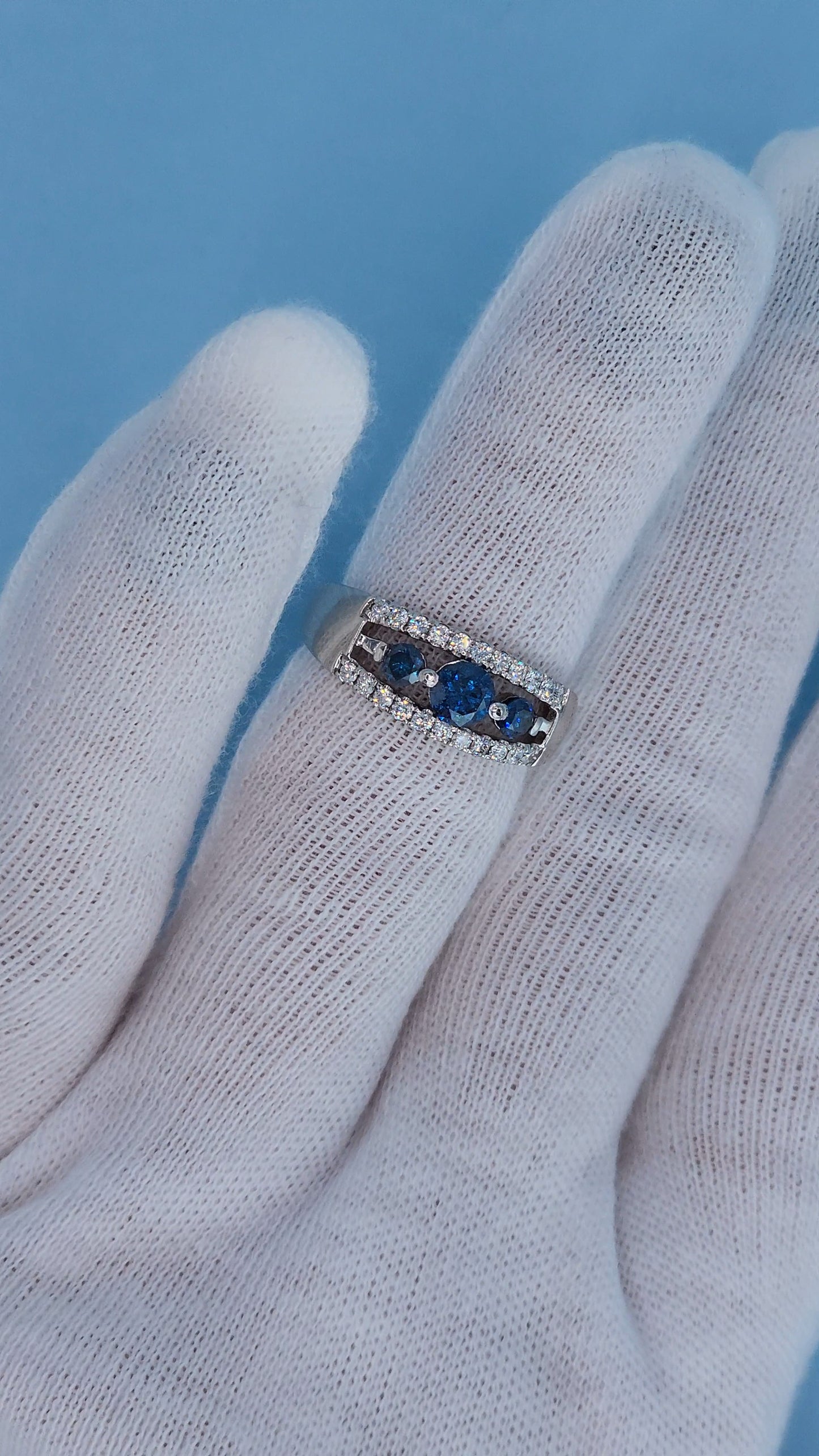 Timeless Past, Present, Future Design 0.70 ct Blue and White Diamond Ring Top View