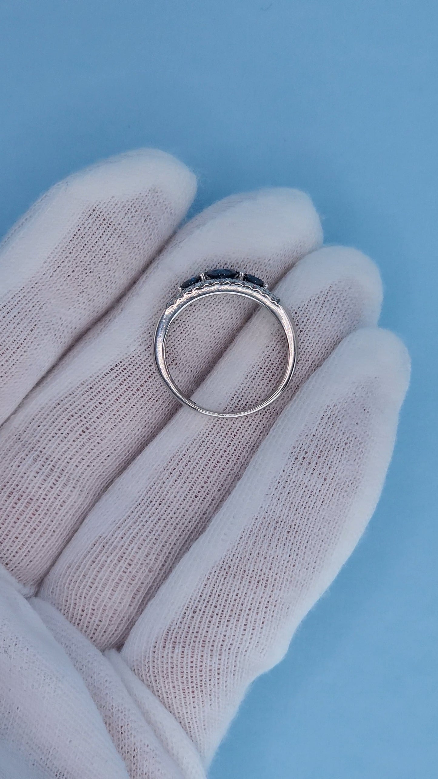 Timeless Past, Present, Future Design 0.70 ct Blue and White Diamond Ring Side View