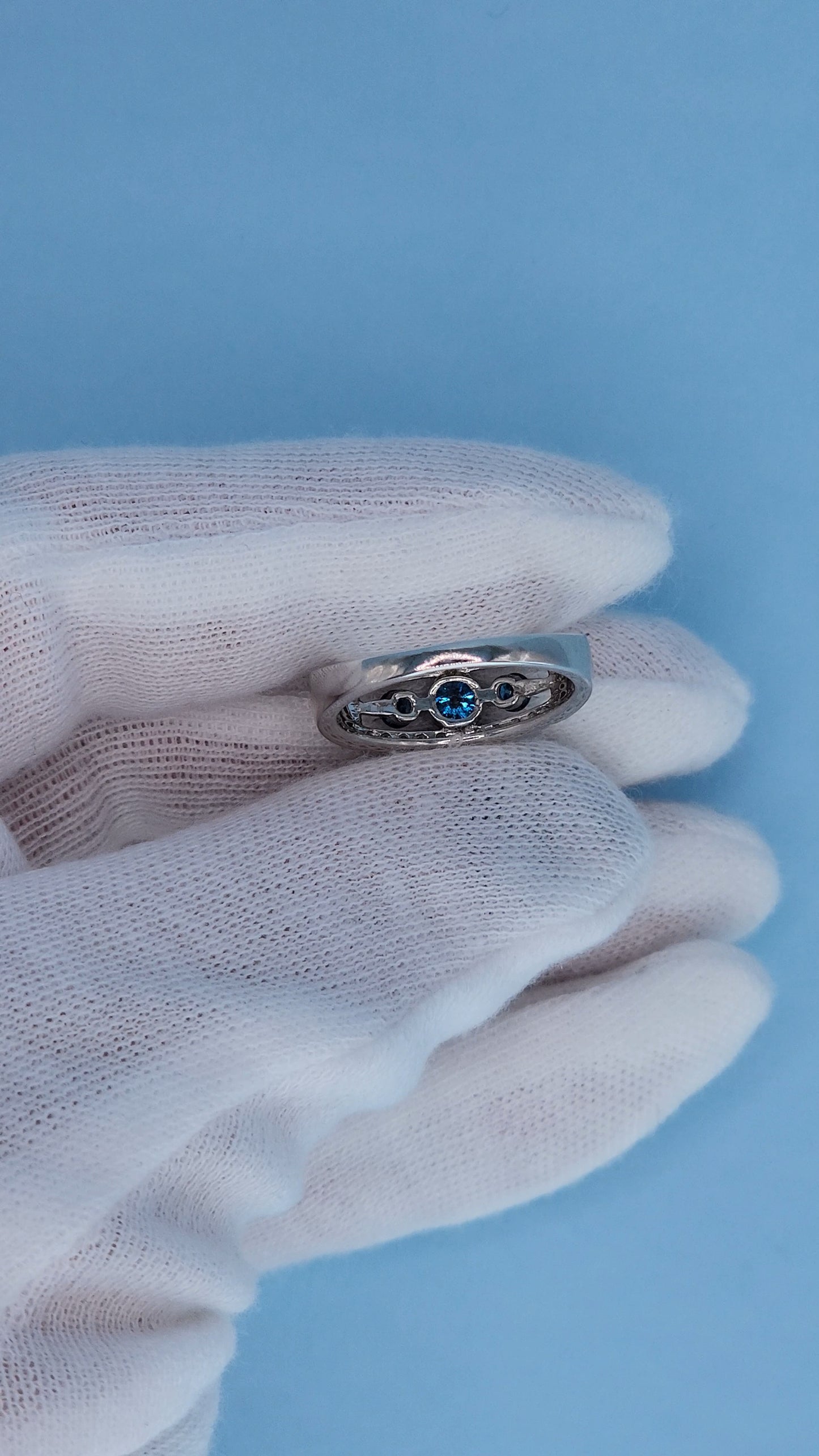 Timeless Past, Present, Future Design 0.70 ct Blue and White Diamond Ring View of the Back