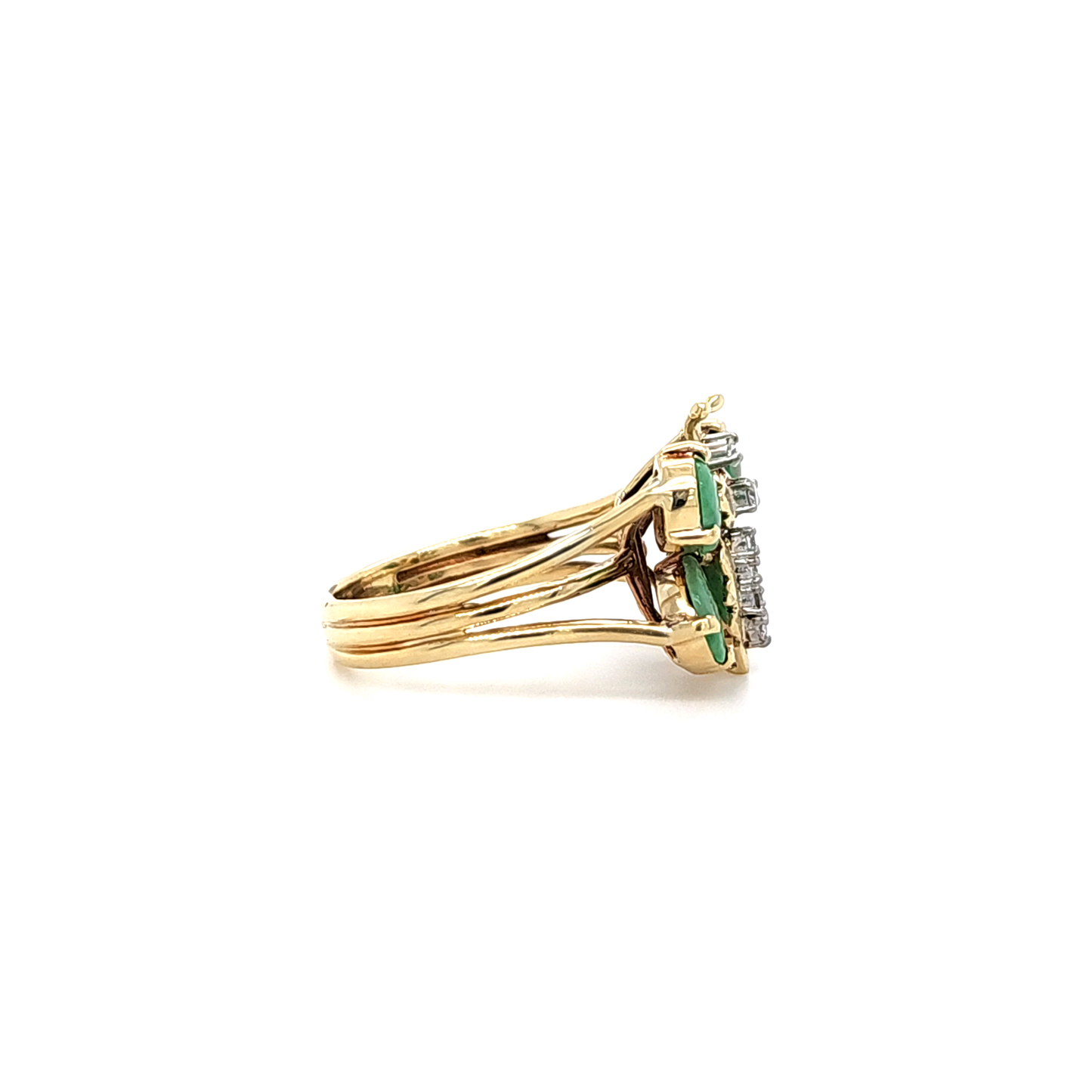Vintage Jade and Diamond Butterfly Ring in 14k Yellow Gold