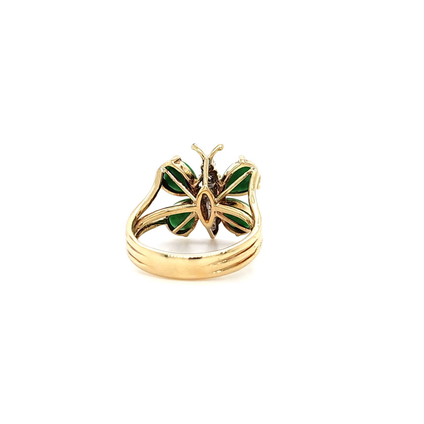 Vintage Jade and Diamond Butterfly Ring in 14k Yellow Gold