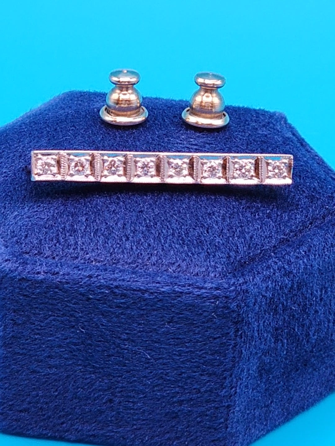 Vintage Diamond Bar Pin in 14k Yellow and White Gold